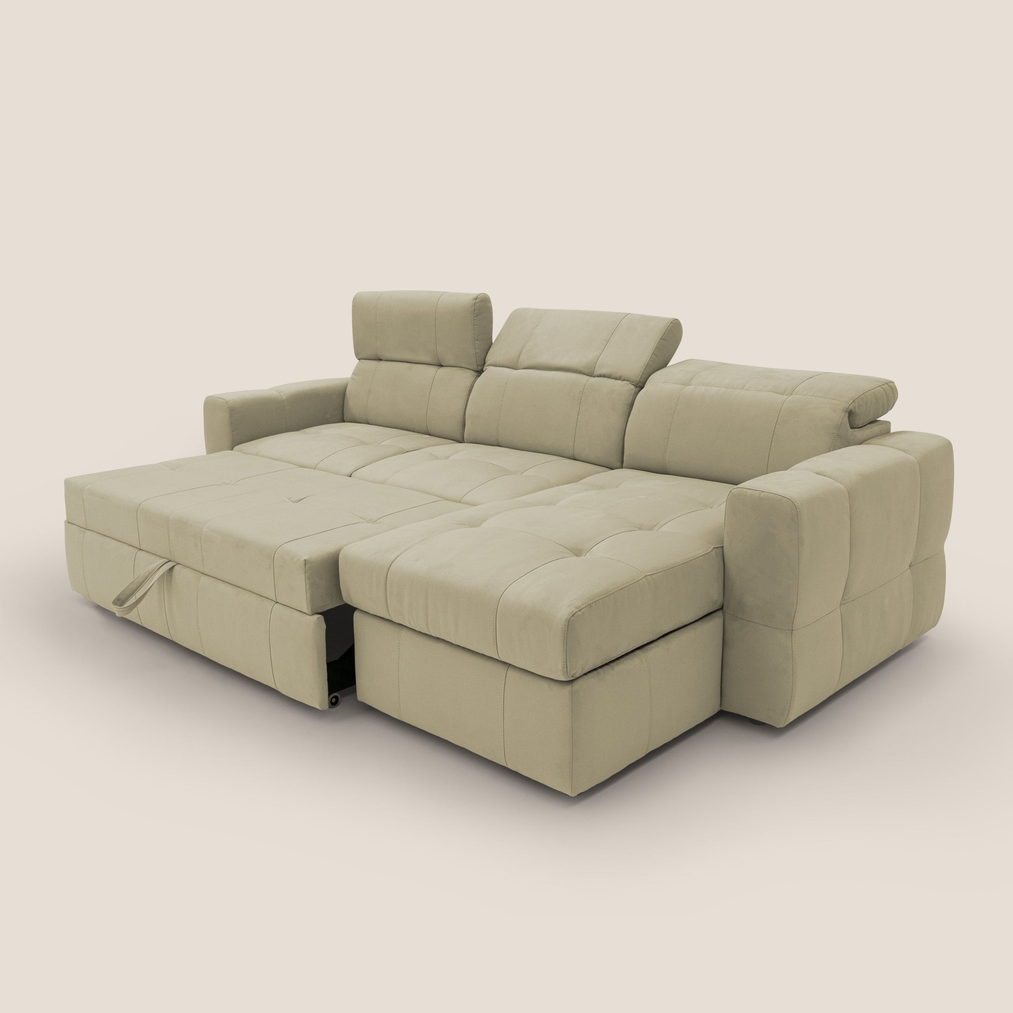 Kronos Canapé d'angle avec pouf extractible et coffre de rangement en microfibre imperméable T11