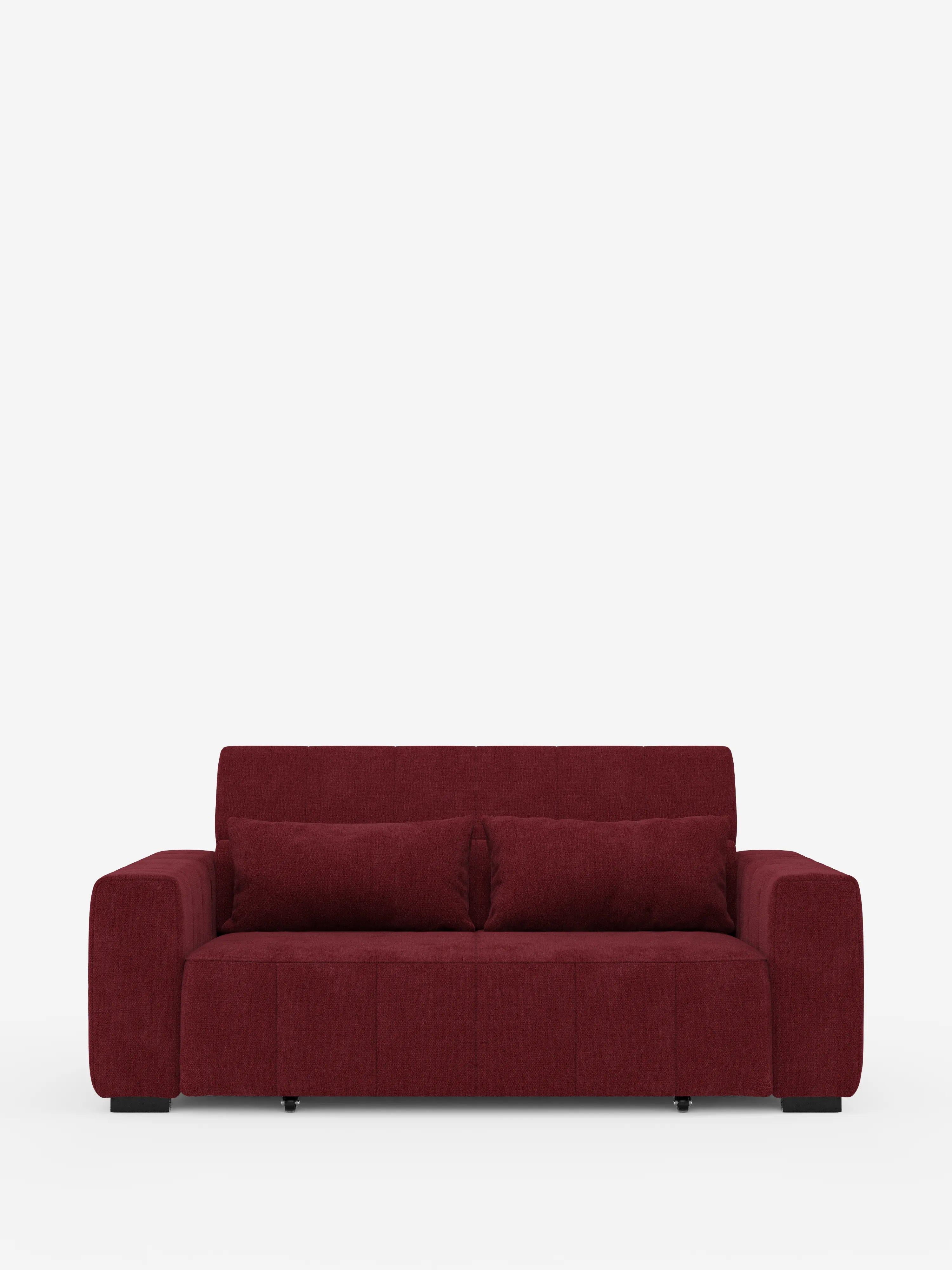 Un divano a tre posti in stile dorico contemporaneo color bordeaux di Divani.Store, caratterizzato da ampi braccioli, due cuscini dello schienale abbinati e un’estetica minimalista, con sedute estensibili grazie alla funzione di relax elettrica e poggiatesta regolabili in tessuto T23 antimacchia, il tutto su uno sfondo bianco a tinta unita.