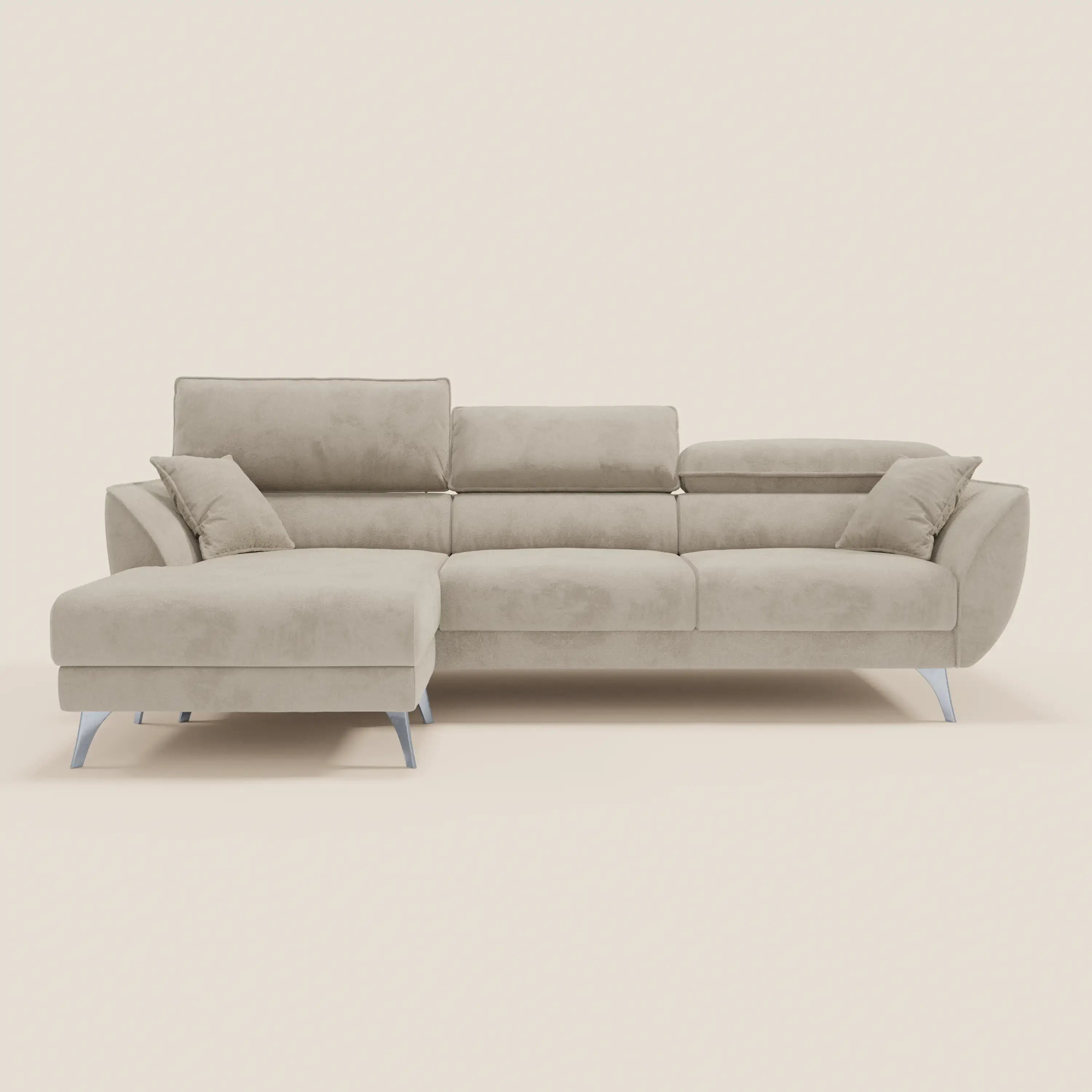 Michelangelo Divano Angolare con Penisola e Sedute Estensibili - Poggiatesta reclinabili in raffinato tessuto smacchiabile effetto vellutino T30 - divani.store