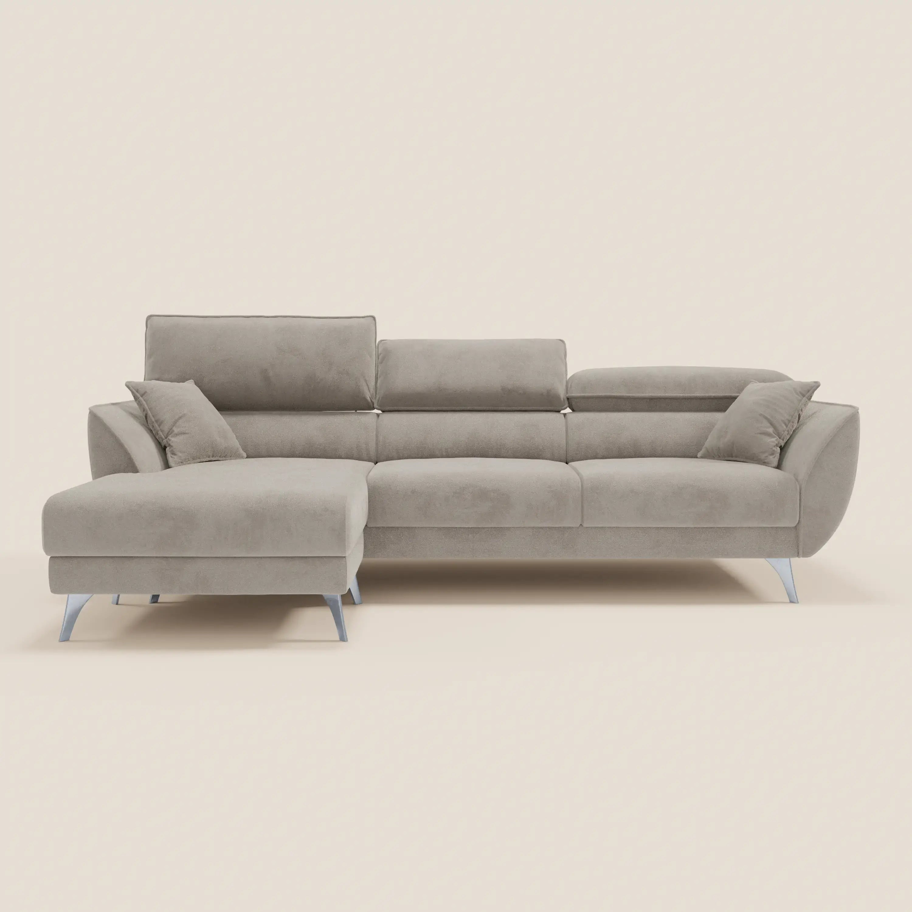 Michelangelo Divano Angolare con Penisola e Sedute Estensibili - Poggiatesta reclinabili in raffinato tessuto smacchiabile effetto vellutino T30 - divani.store