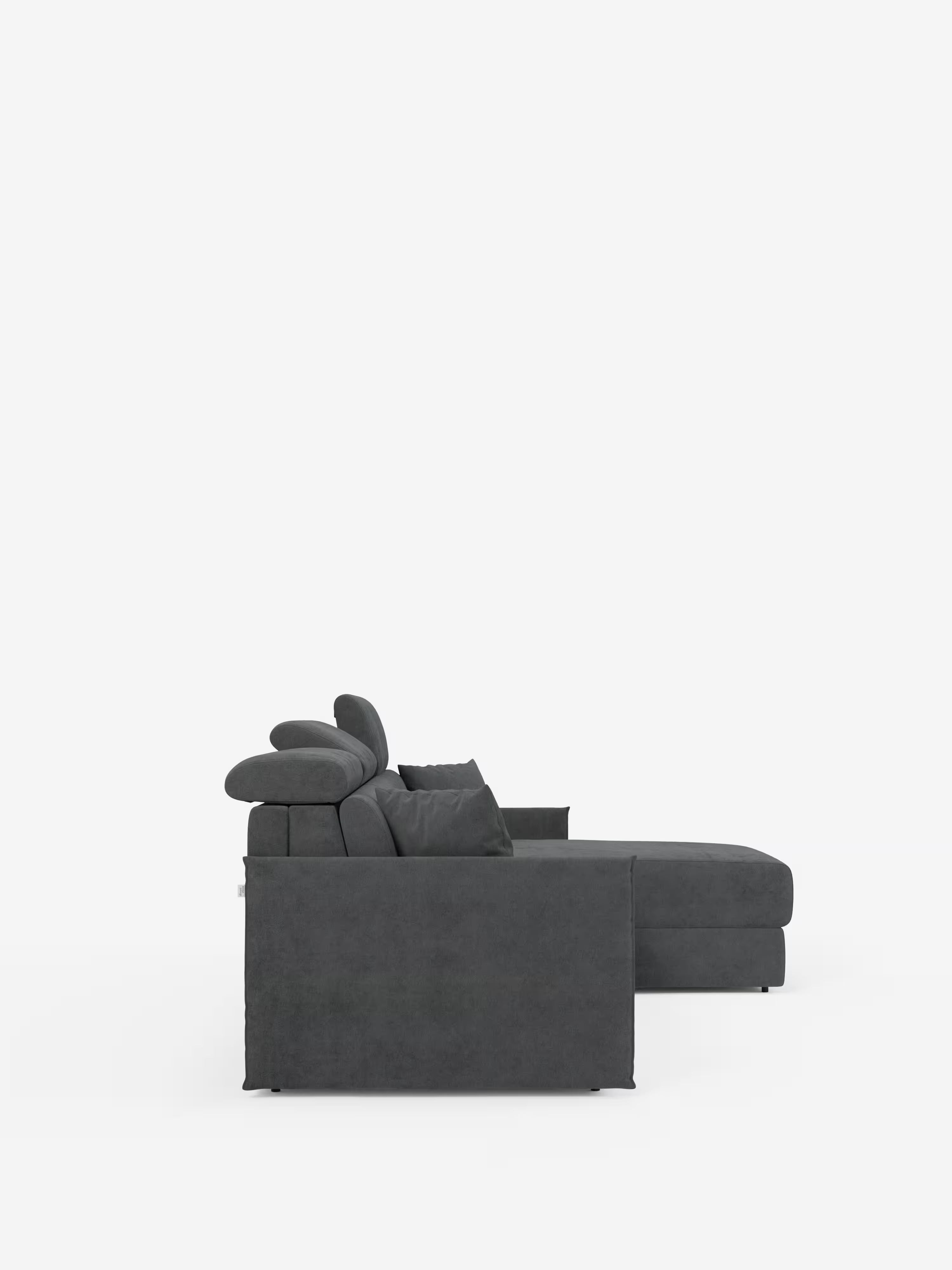 Miryam canapé convertible d'angle compact - têtières inclinables et méridienne coffre en tissu détachable T31