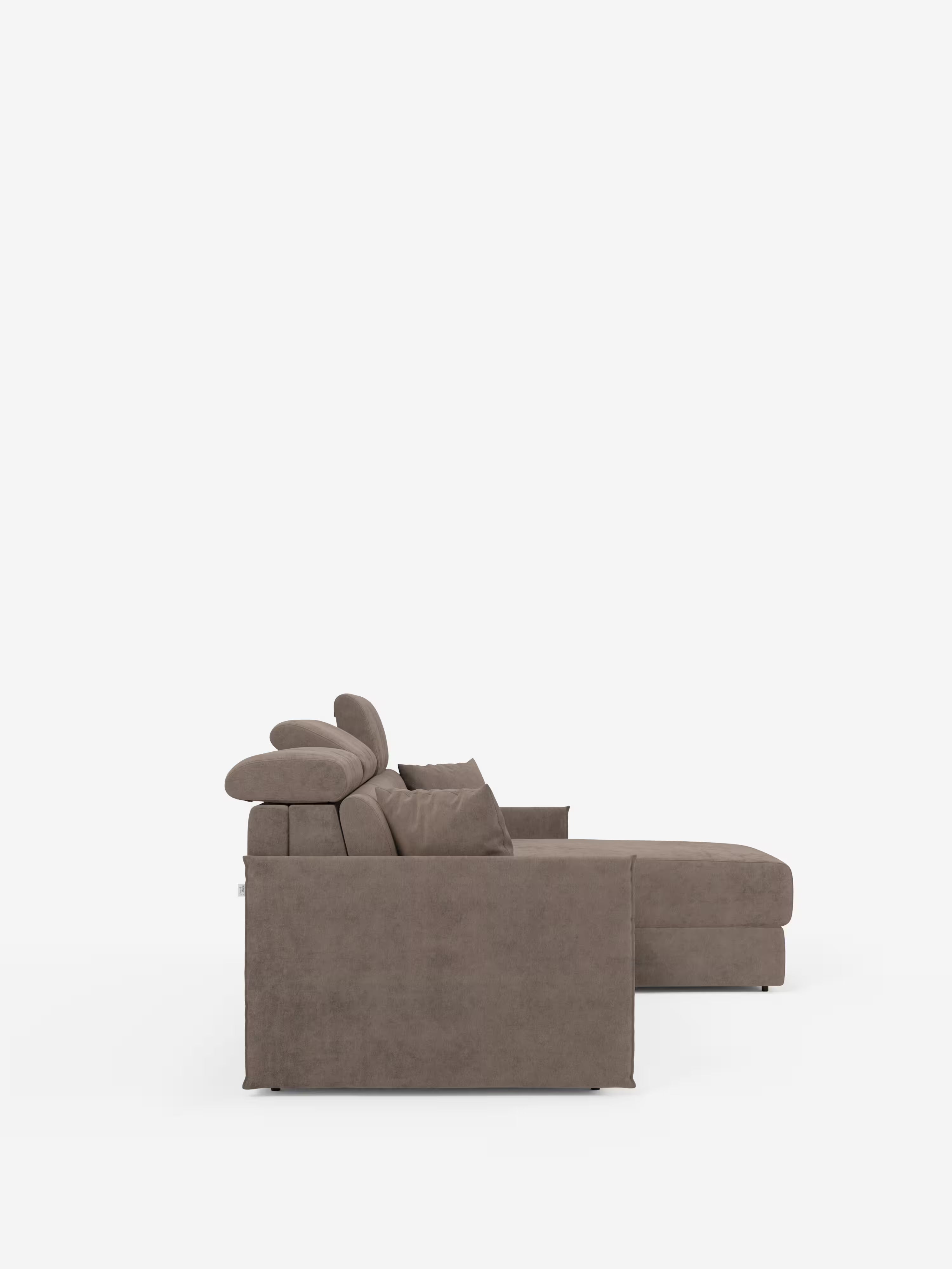 Miryam canapé convertible d'angle compact - têtières inclinables et méridienne coffre en tissu détachable T31