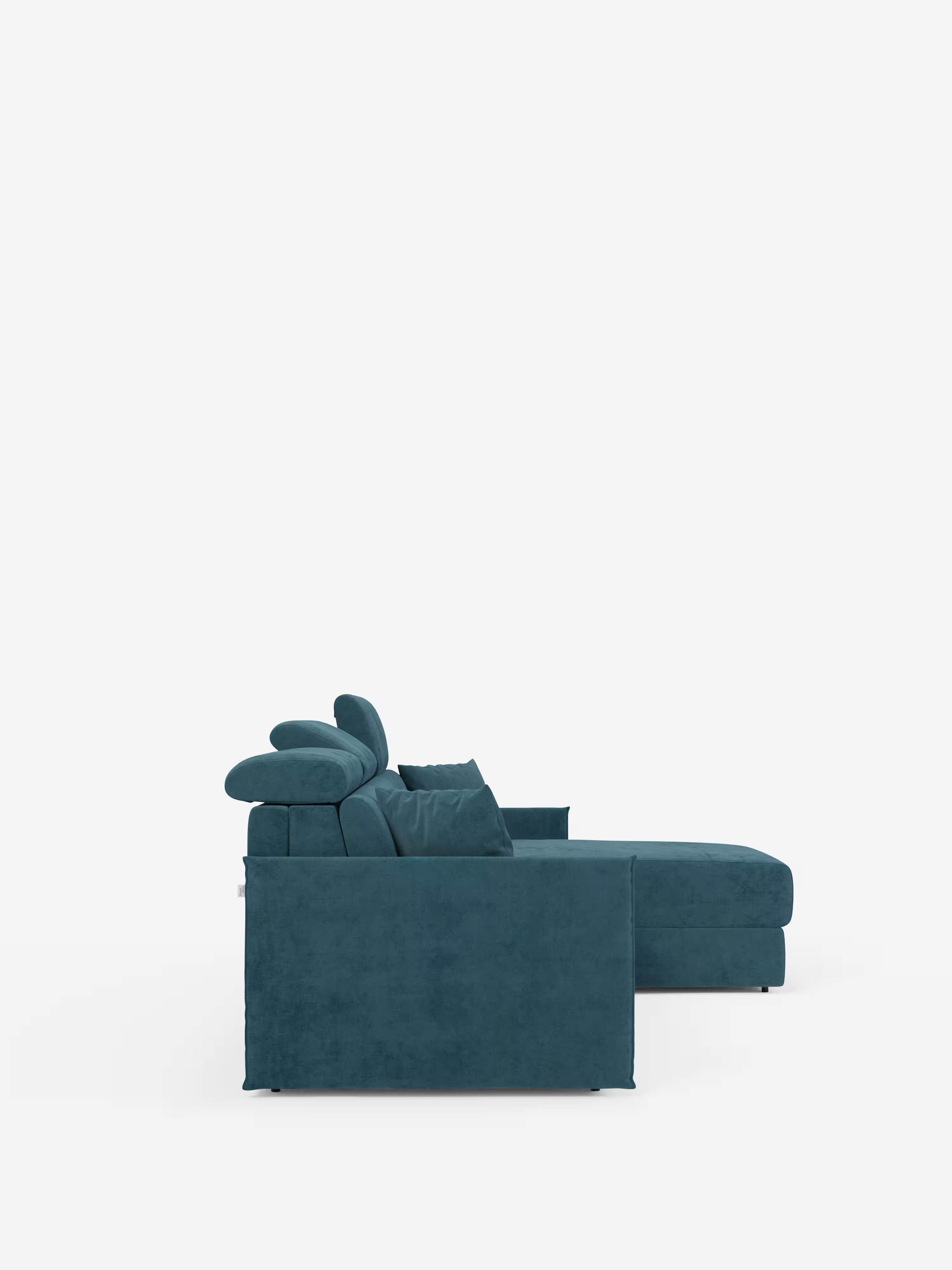 Miryam canapé convertible d'angle compact - têtières inclinables et méridienne coffre en tissu détachable T31