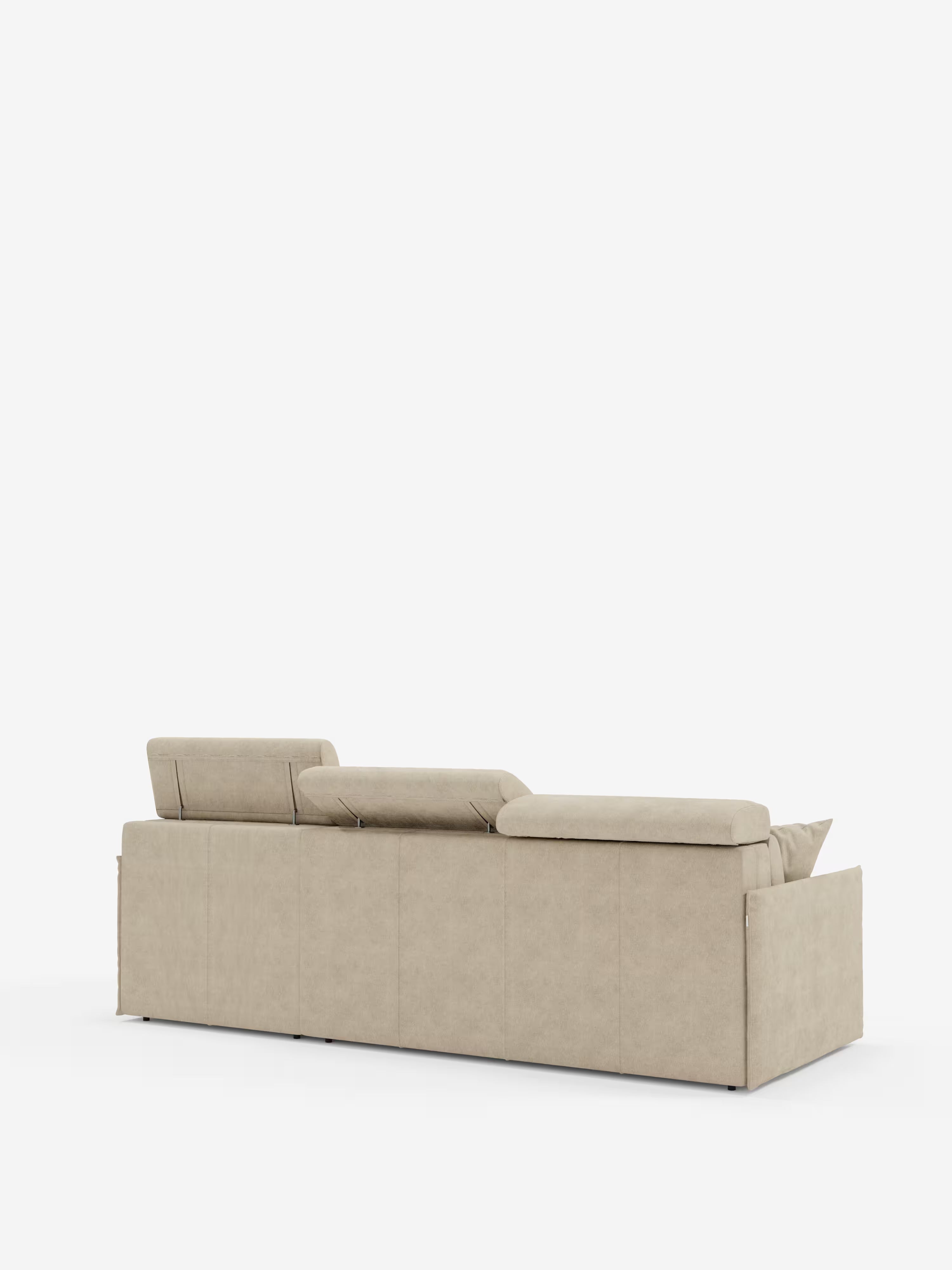 Miryam canapé convertible d'angle compact - têtières inclinables et méridienne coffre en tissu détachable T31