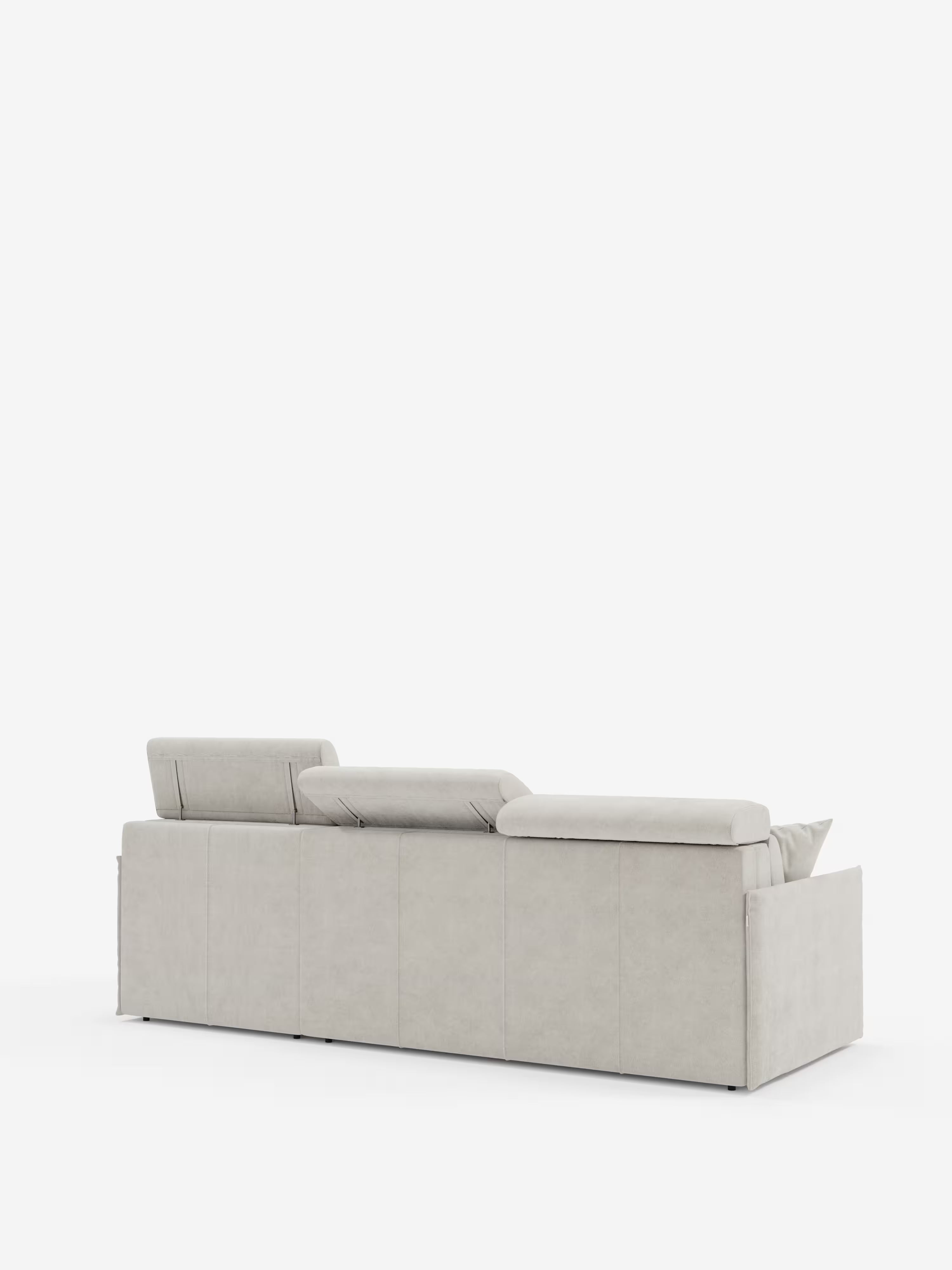 Miryam canapé convertible d'angle compact - têtières inclinables et méridienne coffre en tissu détachable T31