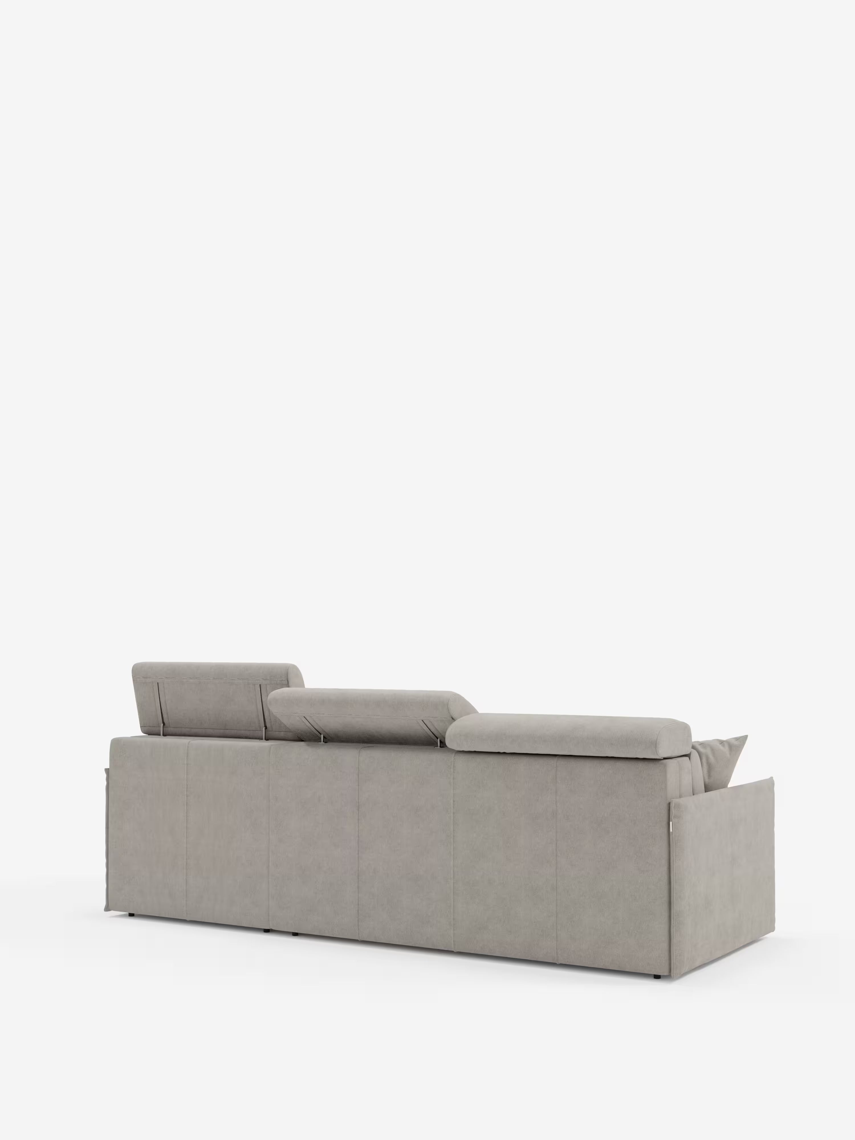 Miryam canapé convertible d'angle compact - têtières inclinables et méridienne coffre en tissu détachable T31