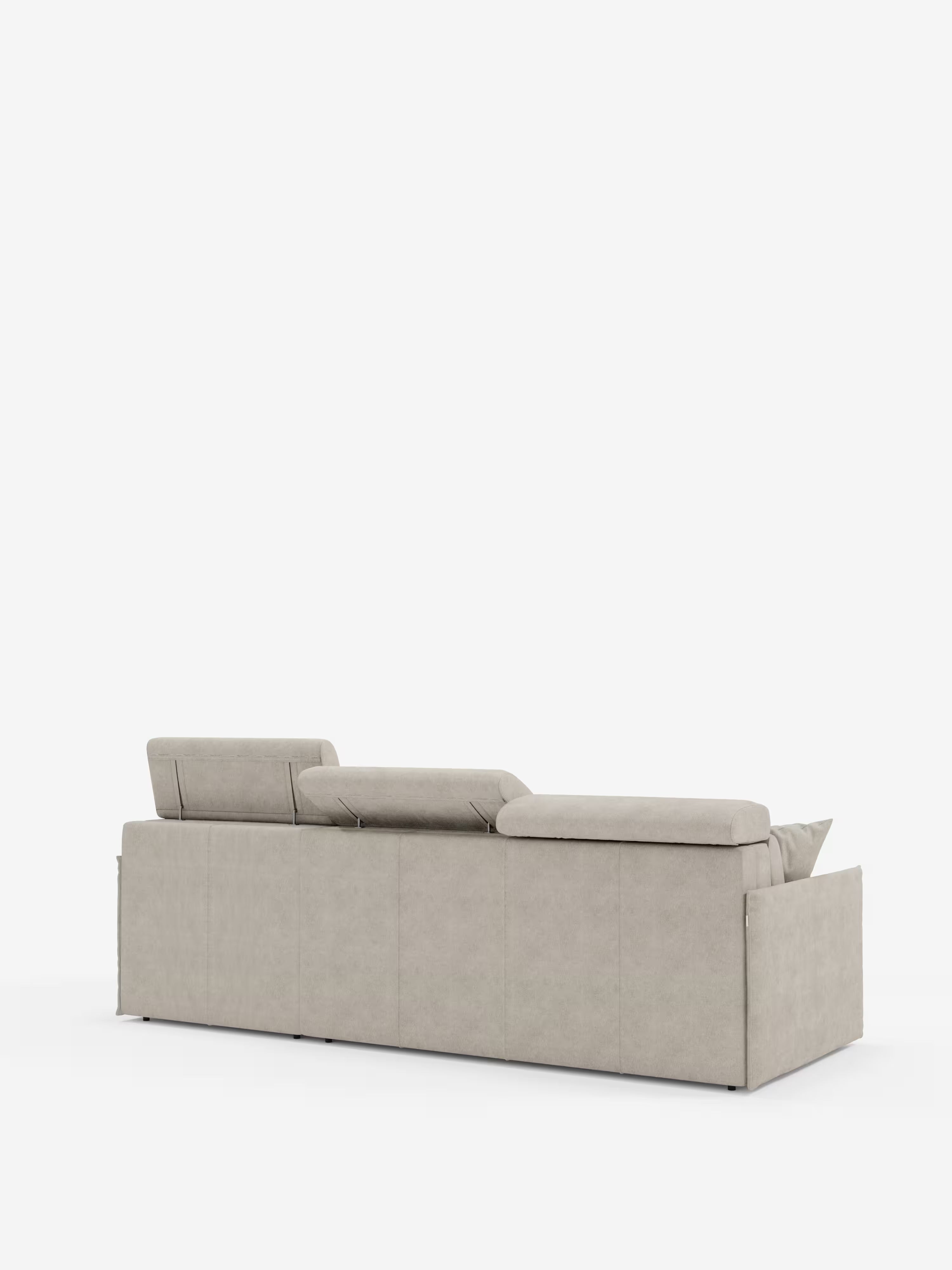 Miryam canapé convertible d'angle compact - têtières inclinables et méridienne coffre en tissu détachable T31