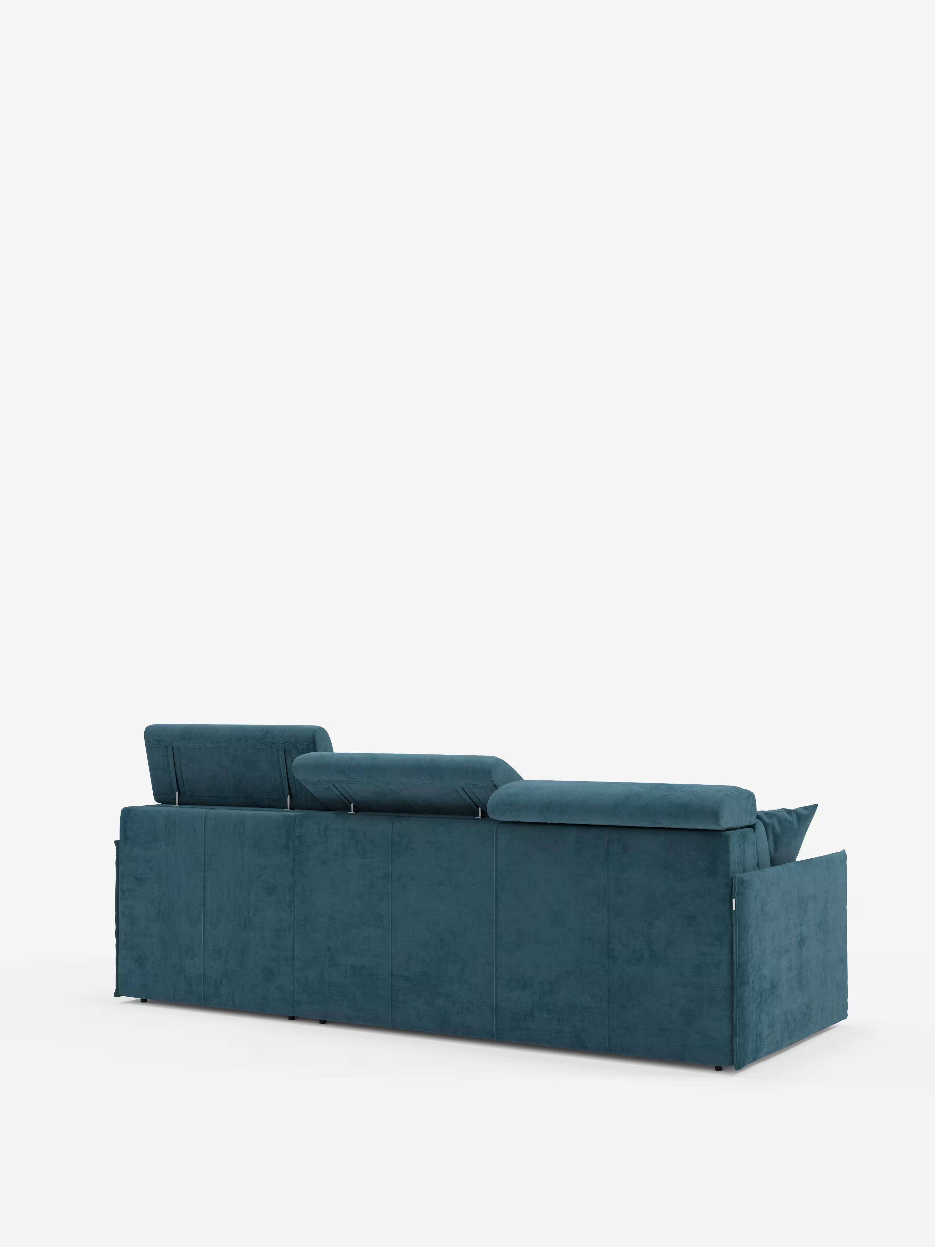 Miryam canapé convertible d'angle compact - têtières inclinables et méridienne coffre en tissu détachable T31