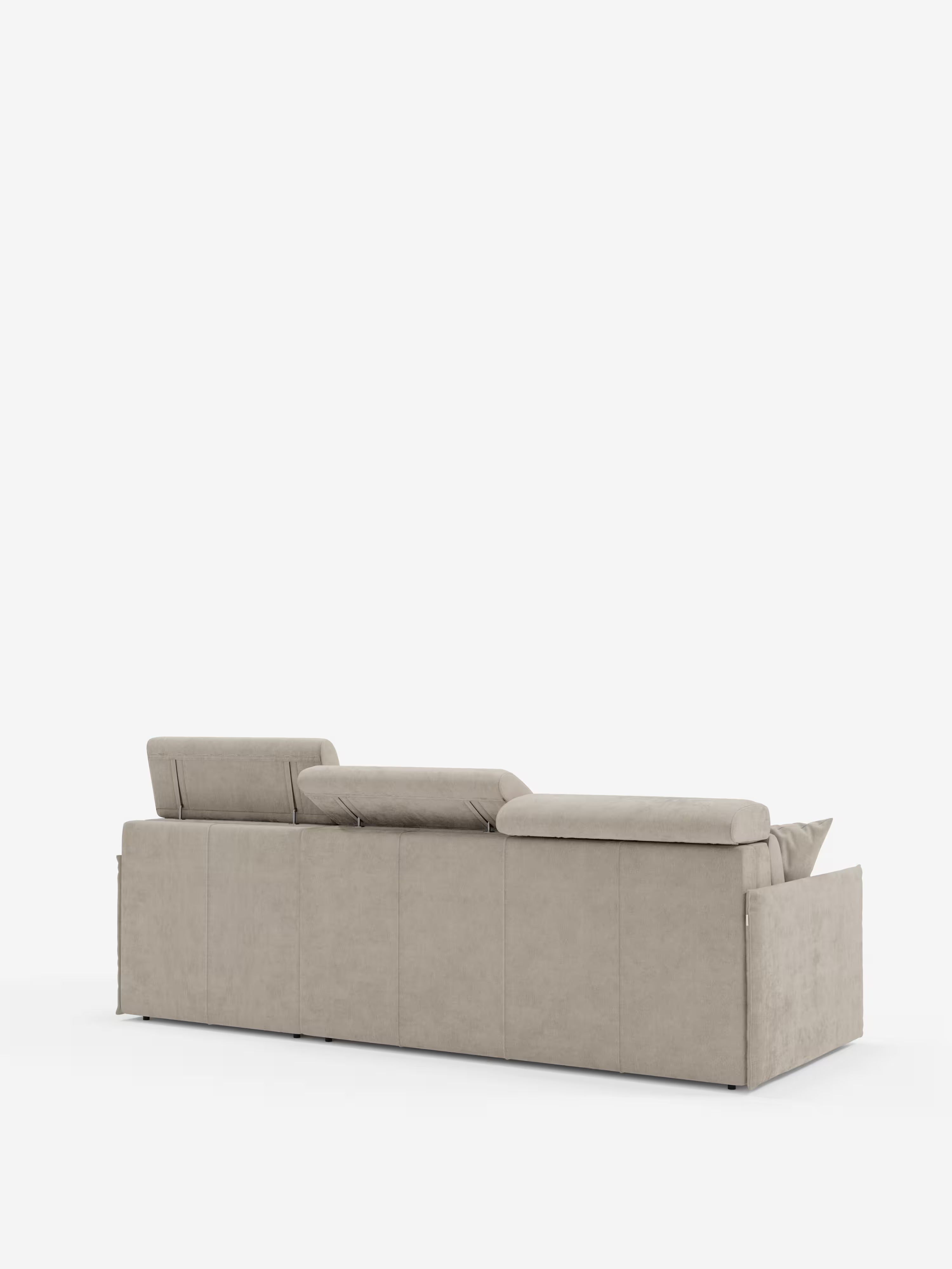 Miryam canapé convertible d'angle compact - têtières inclinables et méridienne coffre en tissu détachable T31