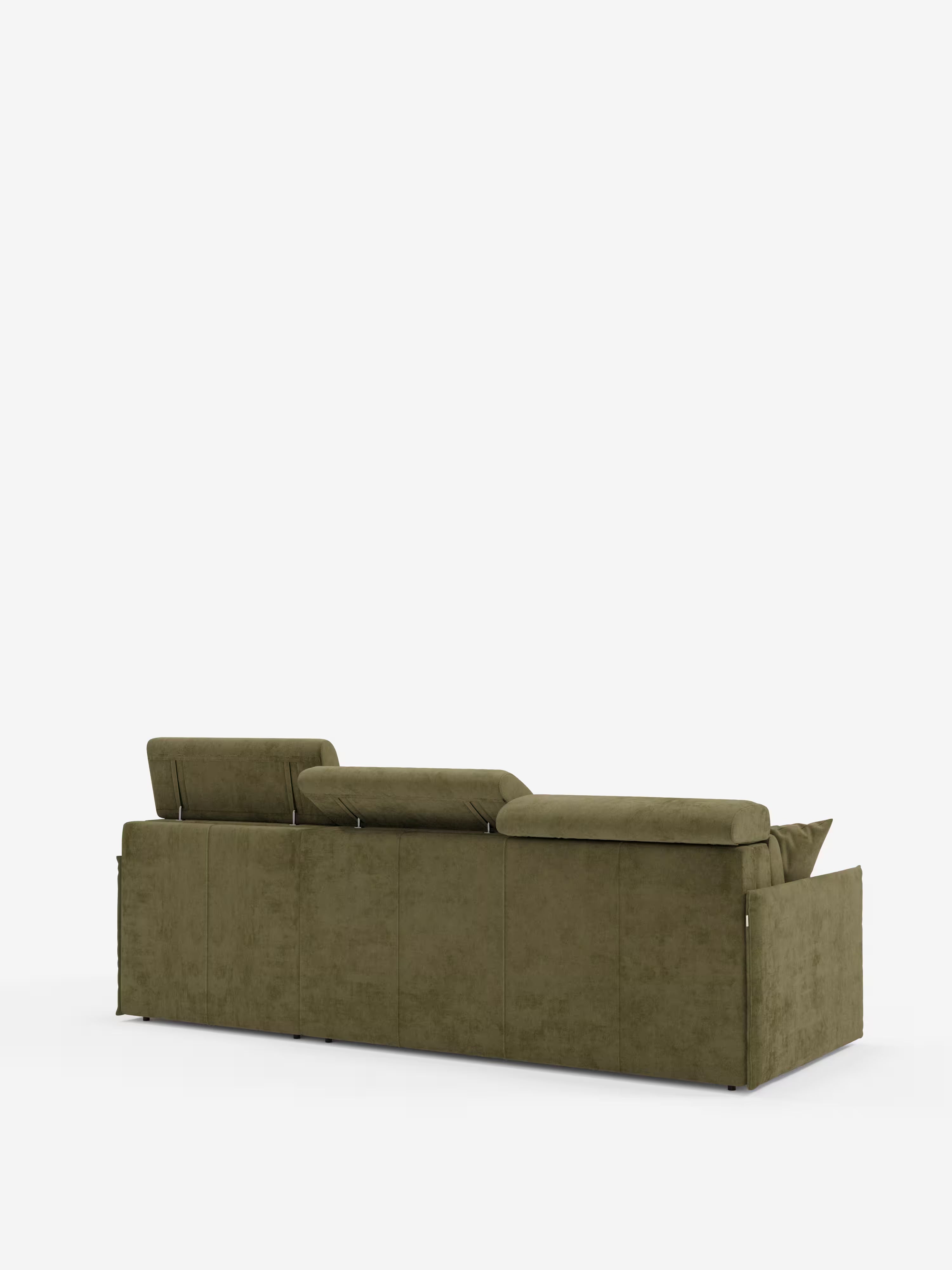 Miryam canapé convertible d'angle compact - têtières inclinables et méridienne coffre en tissu détachable T31