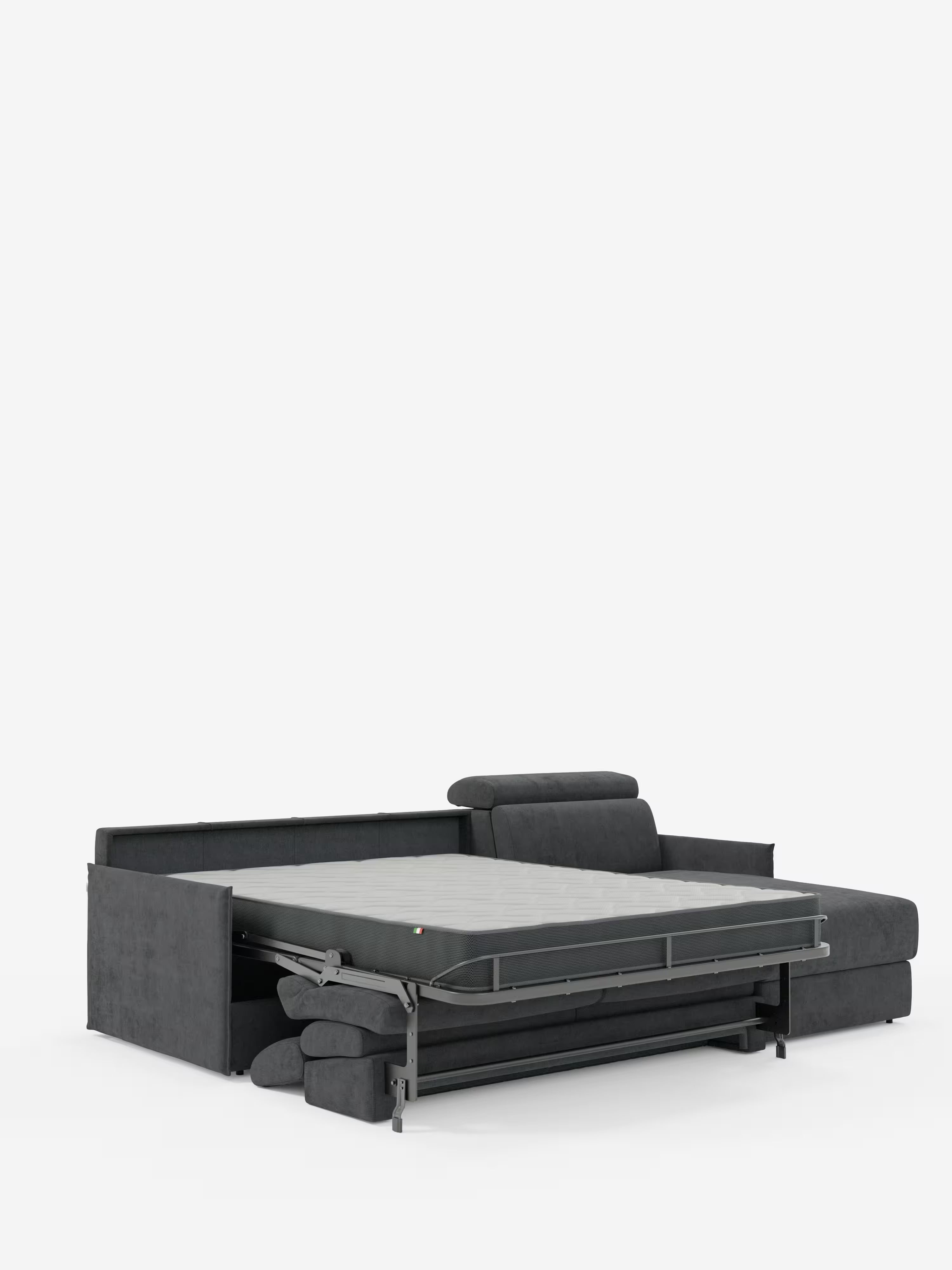 Miryam canapé convertible d'angle compact - têtières inclinables et méridienne coffre en tissu détachable T31