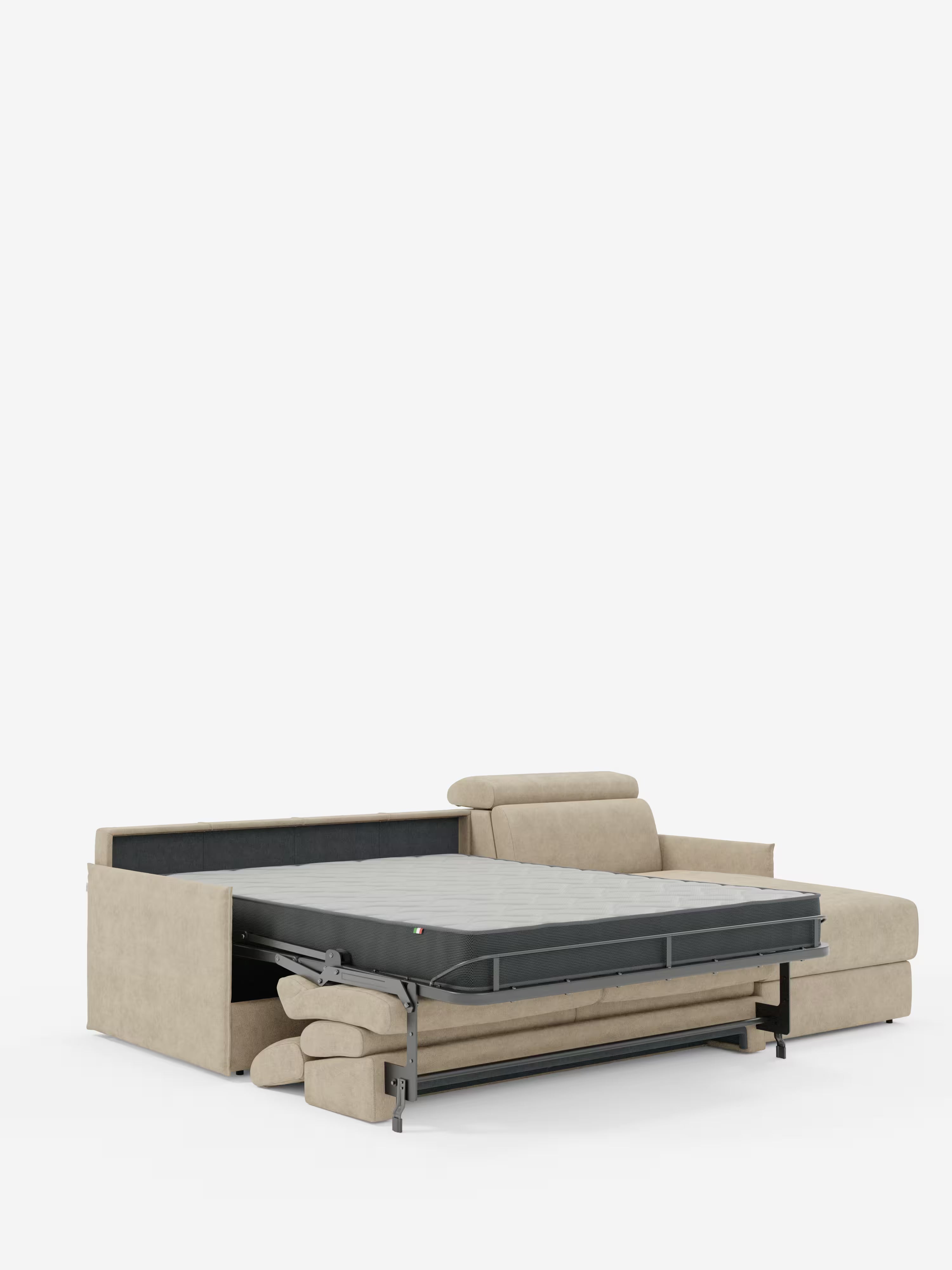 Miryam canapé convertible d'angle compact - têtières inclinables et méridienne coffre en tissu détachable T31