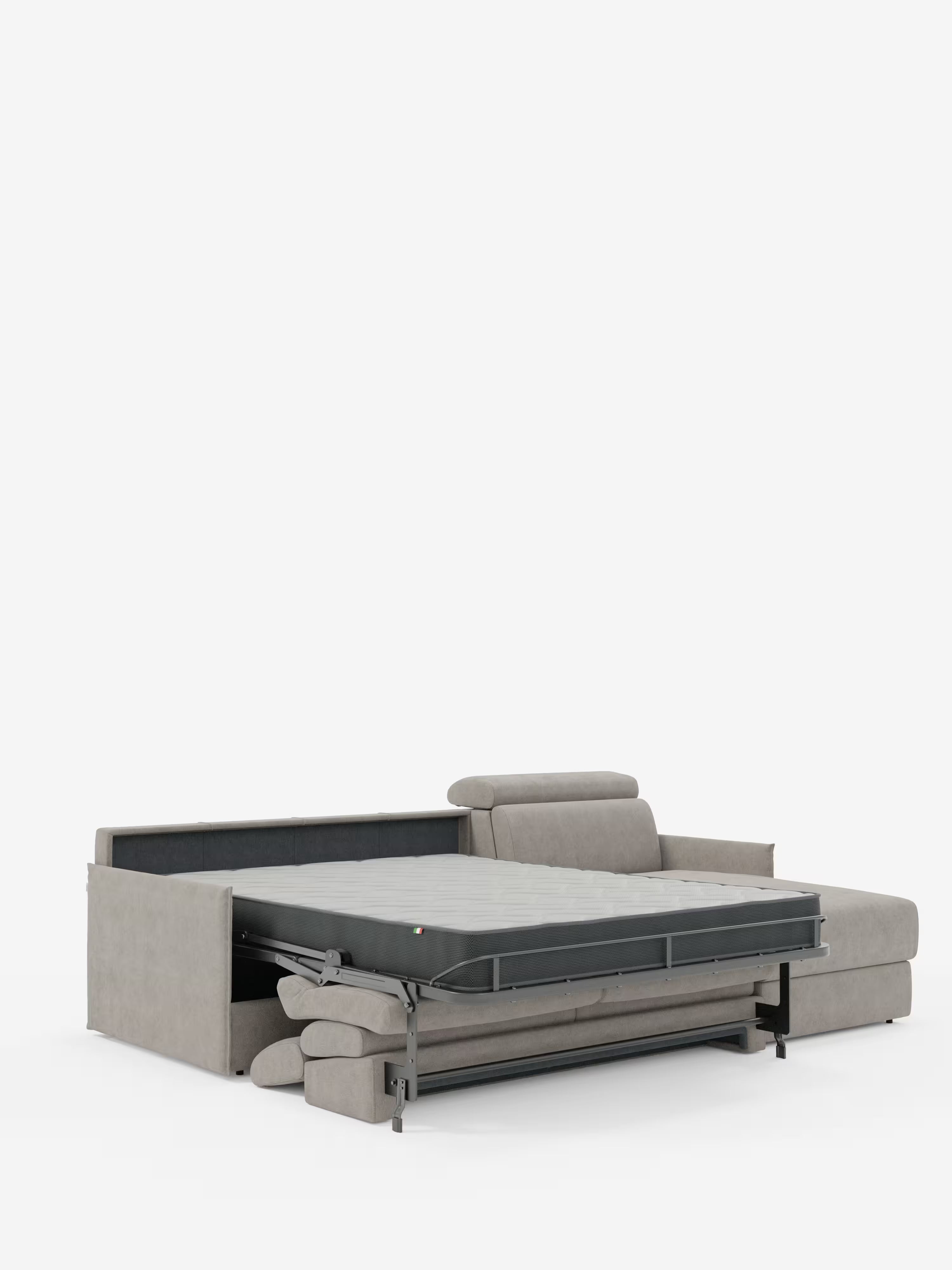 Miryam canapé convertible d'angle compact - têtières inclinables et méridienne coffre en tissu détachable T31