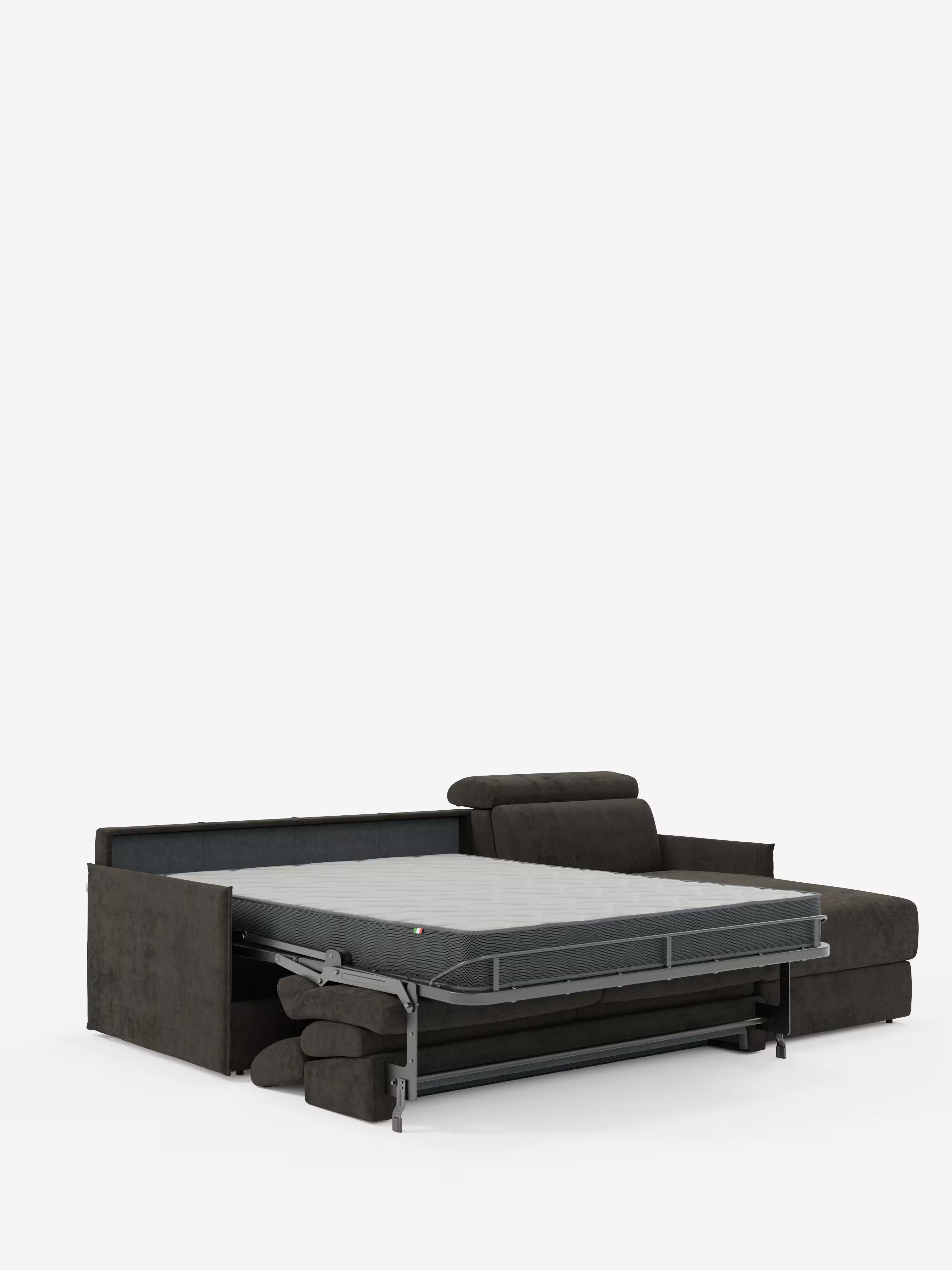 Miryam canapé convertible d'angle compact - têtières inclinables et méridienne coffre en tissu détachable T31