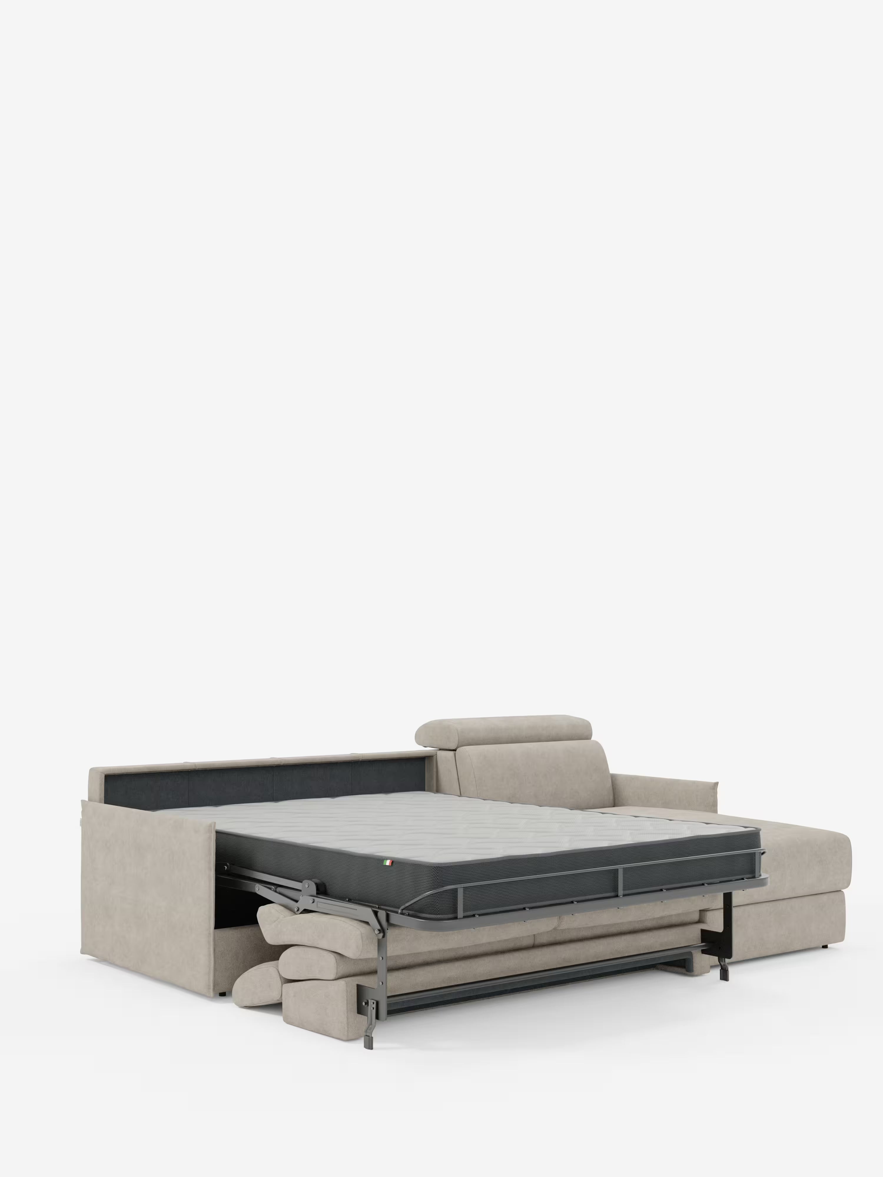 Miryam canapé convertible d'angle compact - têtières inclinables et méridienne coffre en tissu détachable T31