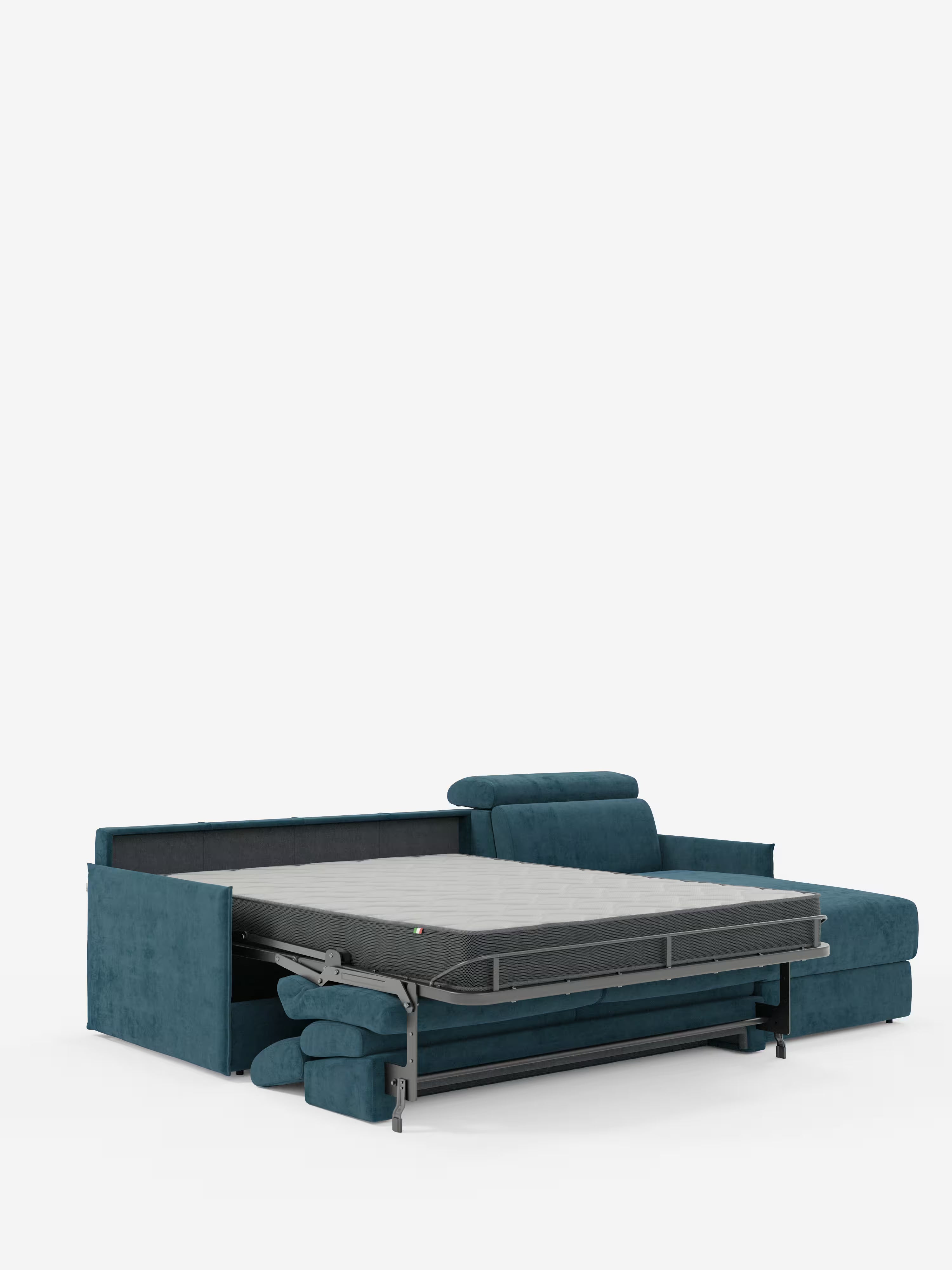 Miryam canapé convertible d'angle compact - têtières inclinables et méridienne coffre en tissu détachable T31