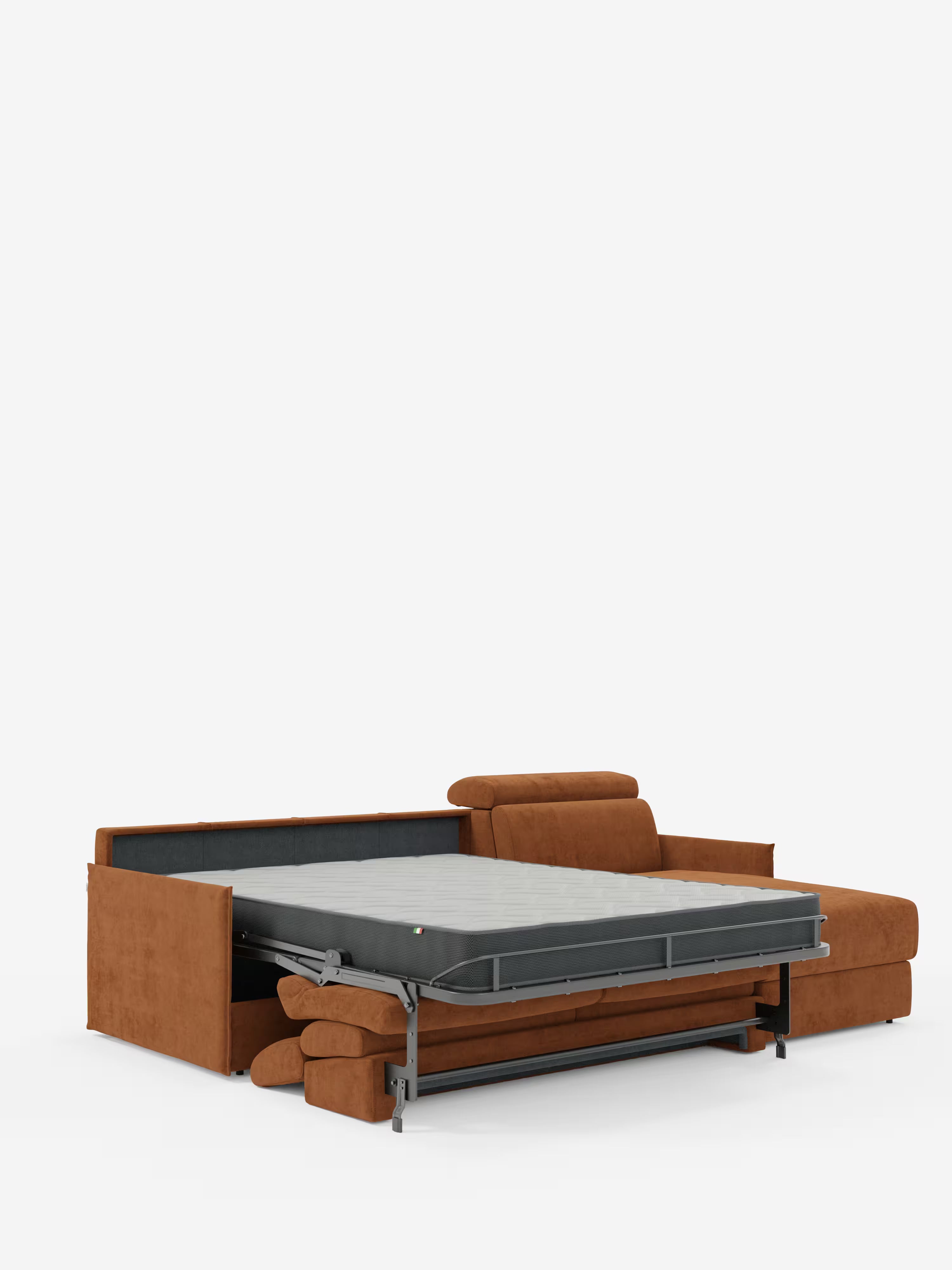 Miryam canapé convertible d'angle compact - têtières inclinables et méridienne coffre en tissu détachable T31