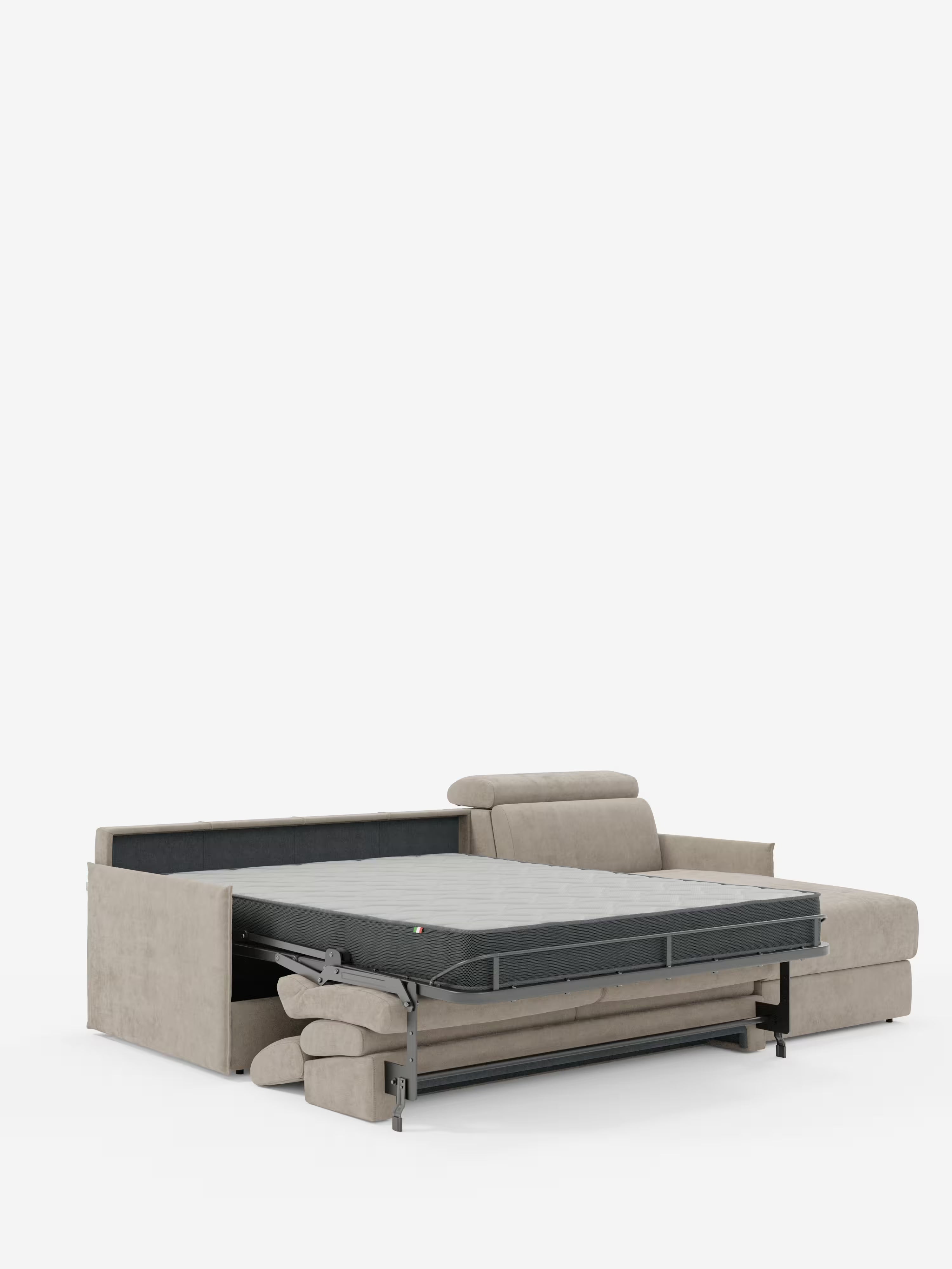 Miryam canapé convertible d'angle compact - têtières inclinables et méridienne coffre en tissu détachable T31