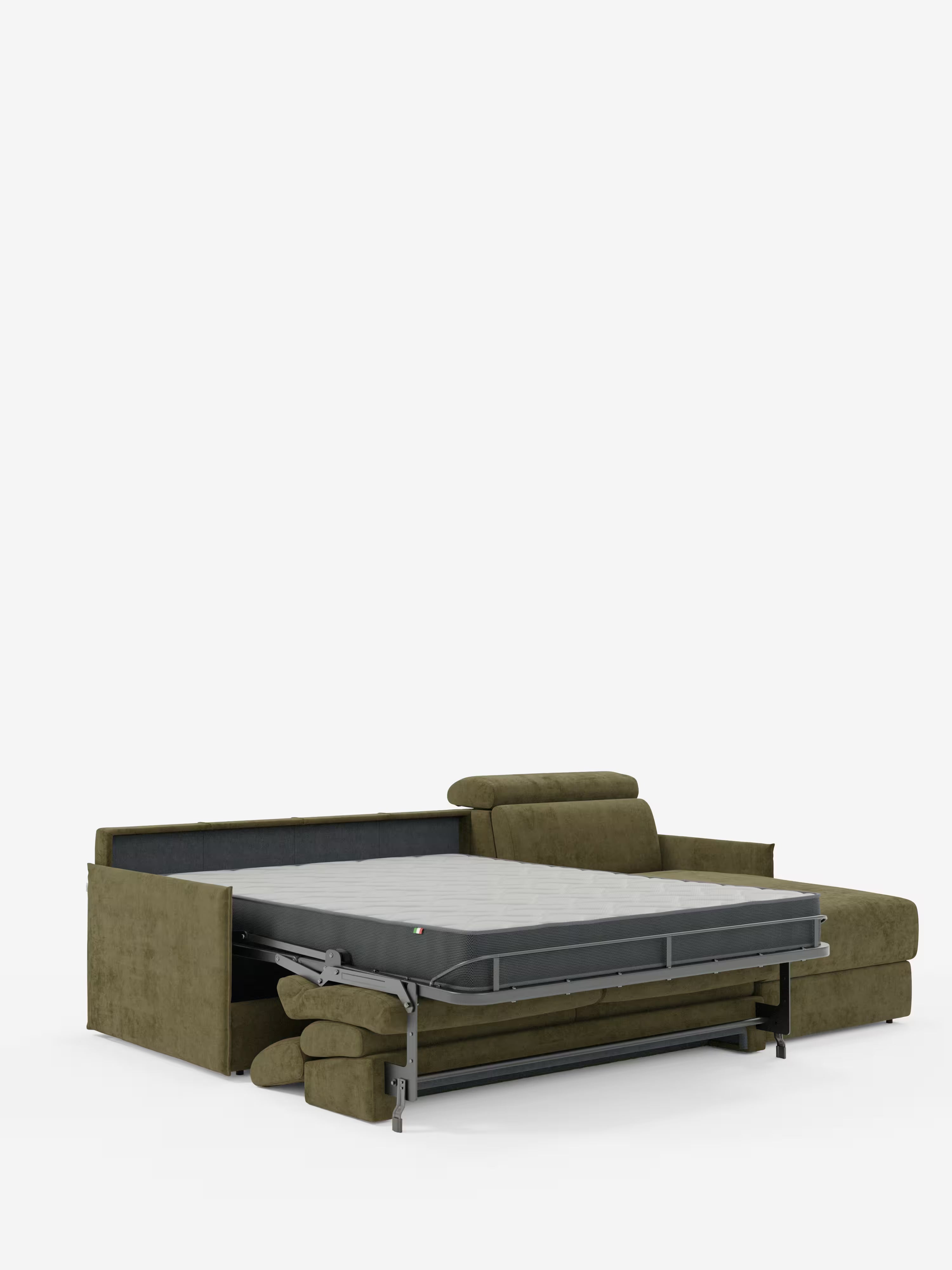 Miryam canapé convertible d'angle compact - têtières inclinables et méridienne coffre en tissu détachable T31