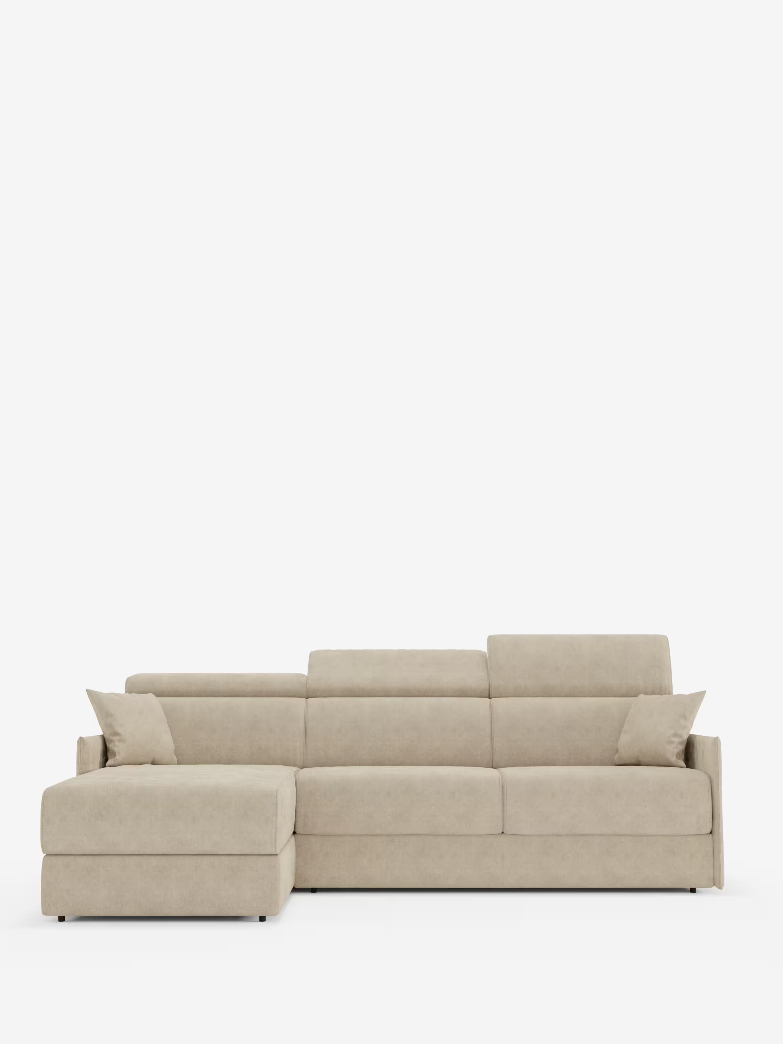 Miryam canapé convertible d'angle compact - têtières inclinables et méridienne coffre en tissu détachable T31