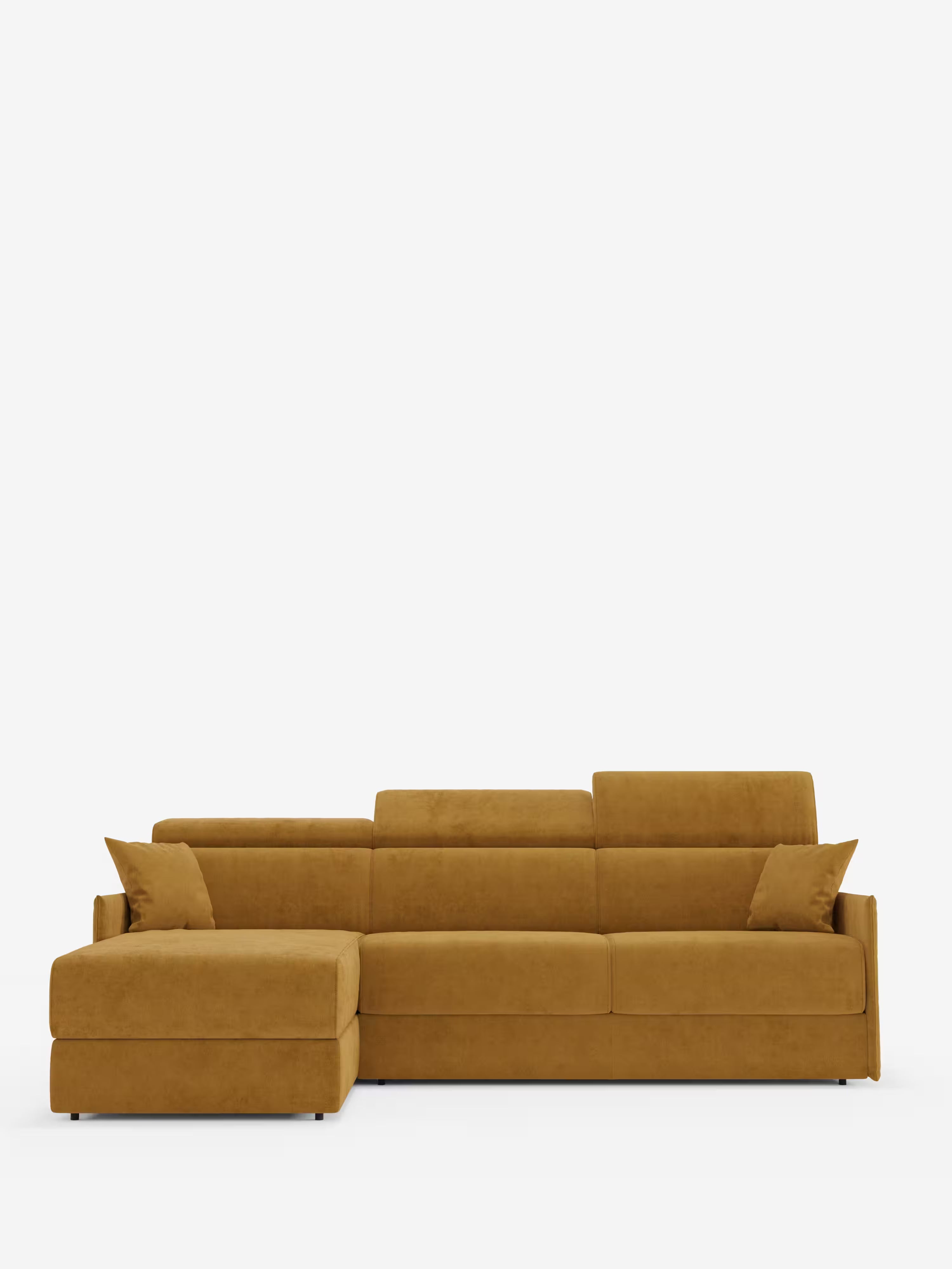 Miryam canapé convertible d'angle compact - têtières inclinables et méridienne coffre en tissu détachable T31