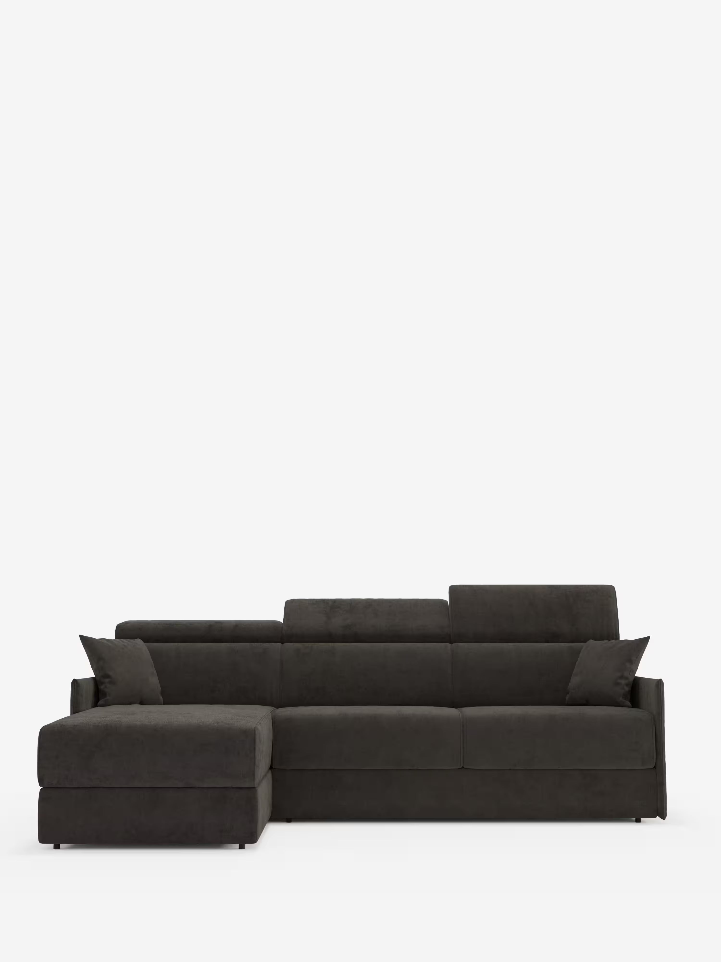 Miryam canapé convertible d'angle compact - têtières inclinables et méridienne coffre en tissu détachable T31