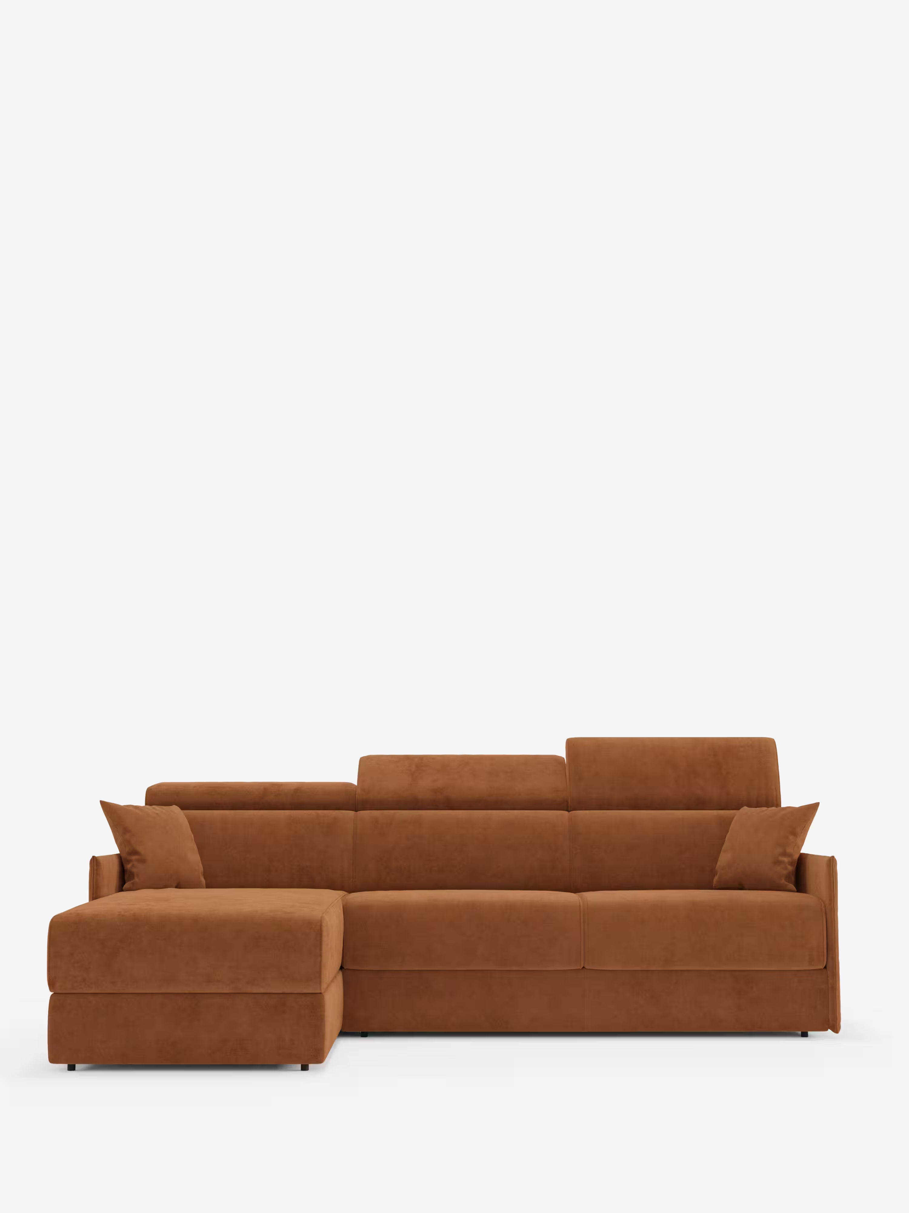 Miryam canapé convertible d'angle compact - têtières inclinables et méridienne coffre en tissu détachable T31