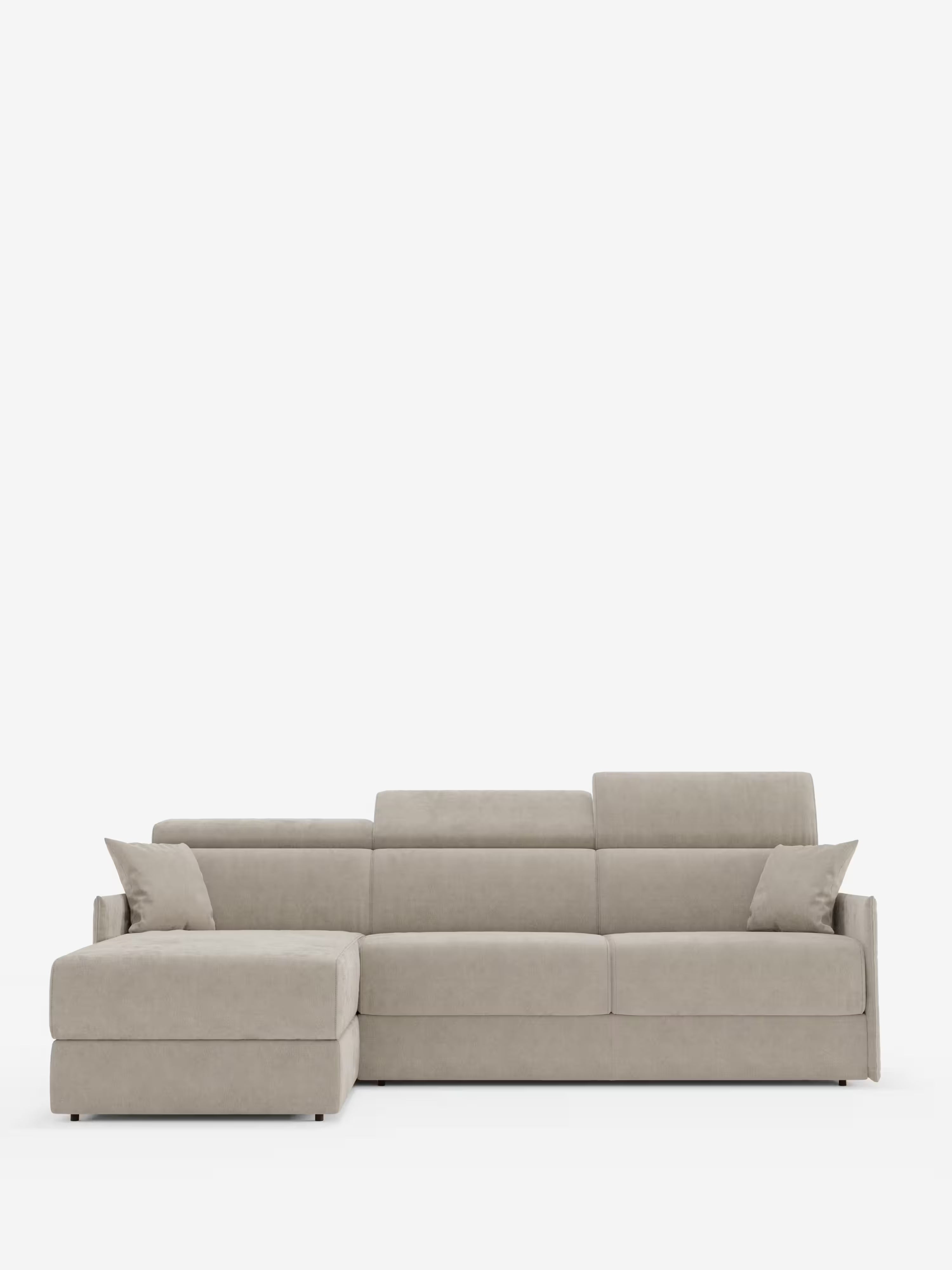 Miryam canapé convertible d'angle compact - têtières inclinables et méridienne coffre en tissu détachable T31