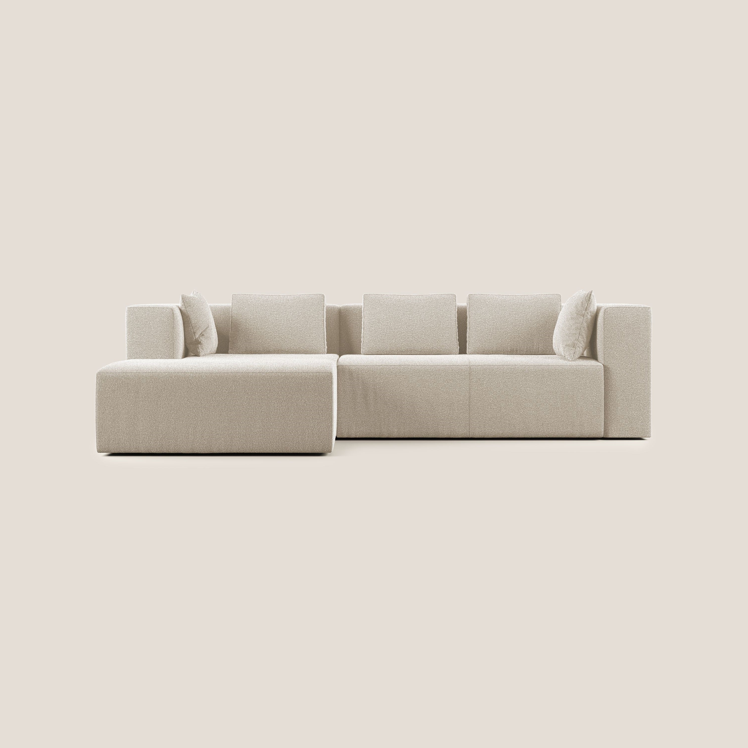 Nettuno divano angolare componibile in morbido tessuto bouclè T07 bianco - divani.store
