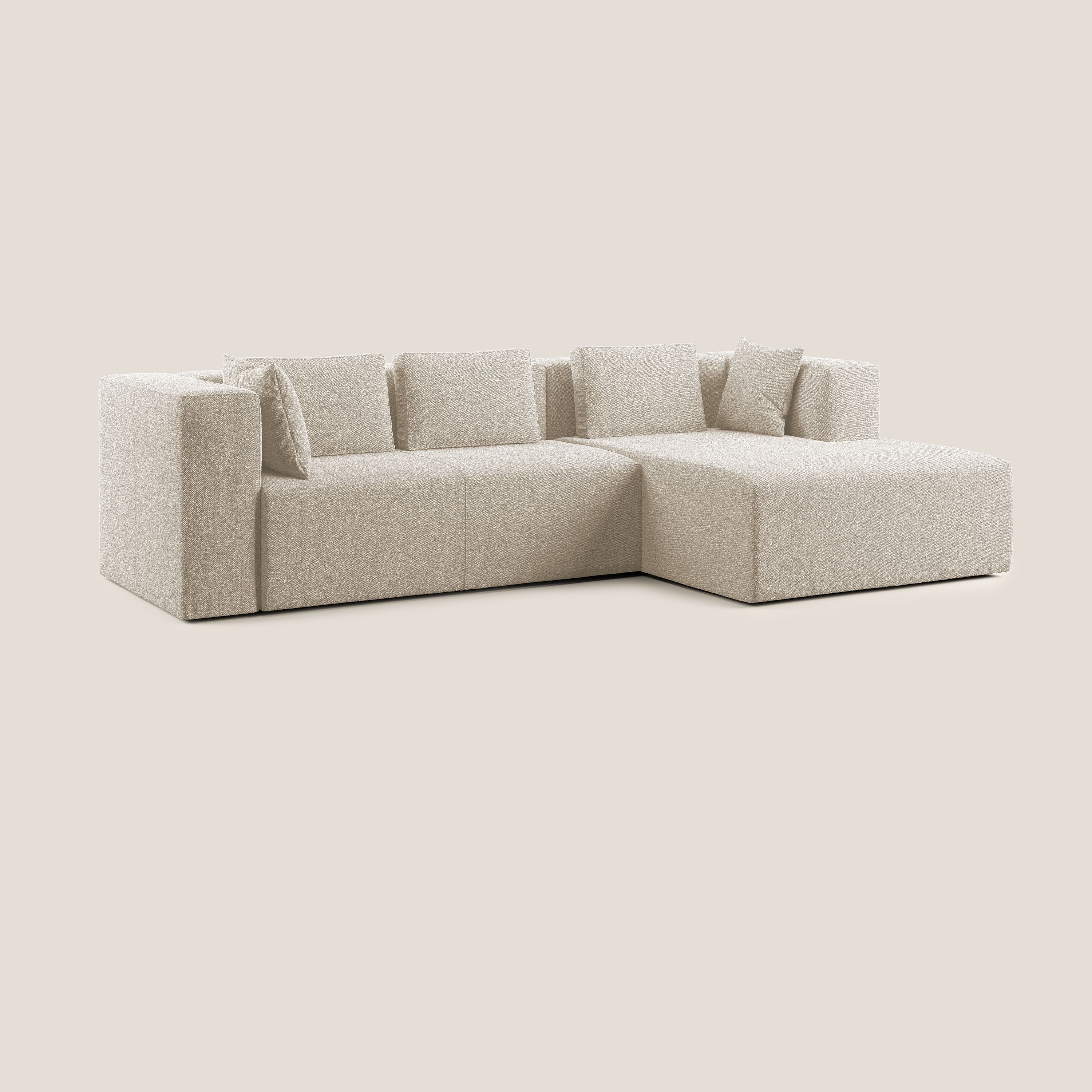 Shop online Nettuno divano angolare componibile in morbido tessuto bouclè T07 bianco - divani.store