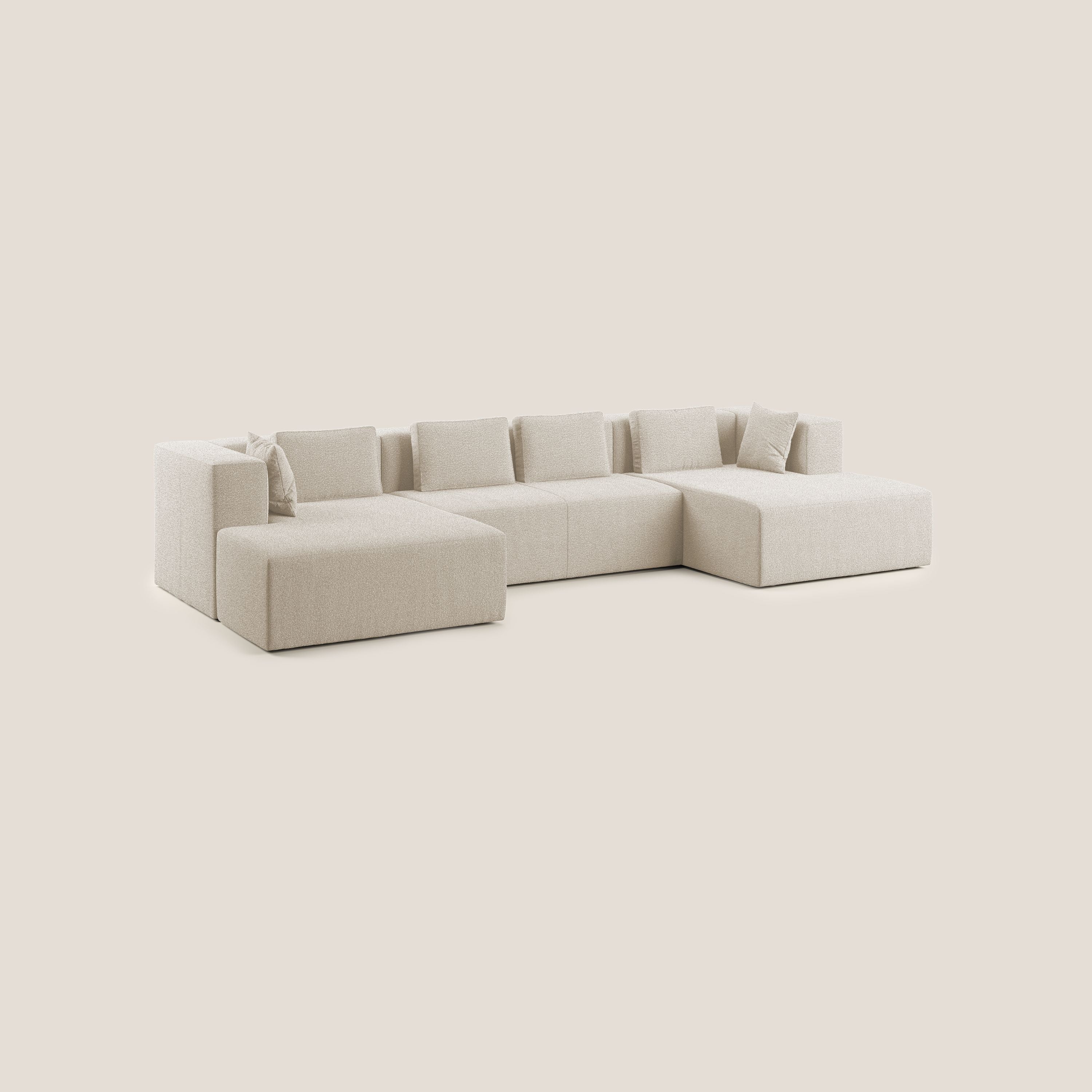Nettuno divano panoramico in morbido tessuto bouclè T07 bianco - divani.store