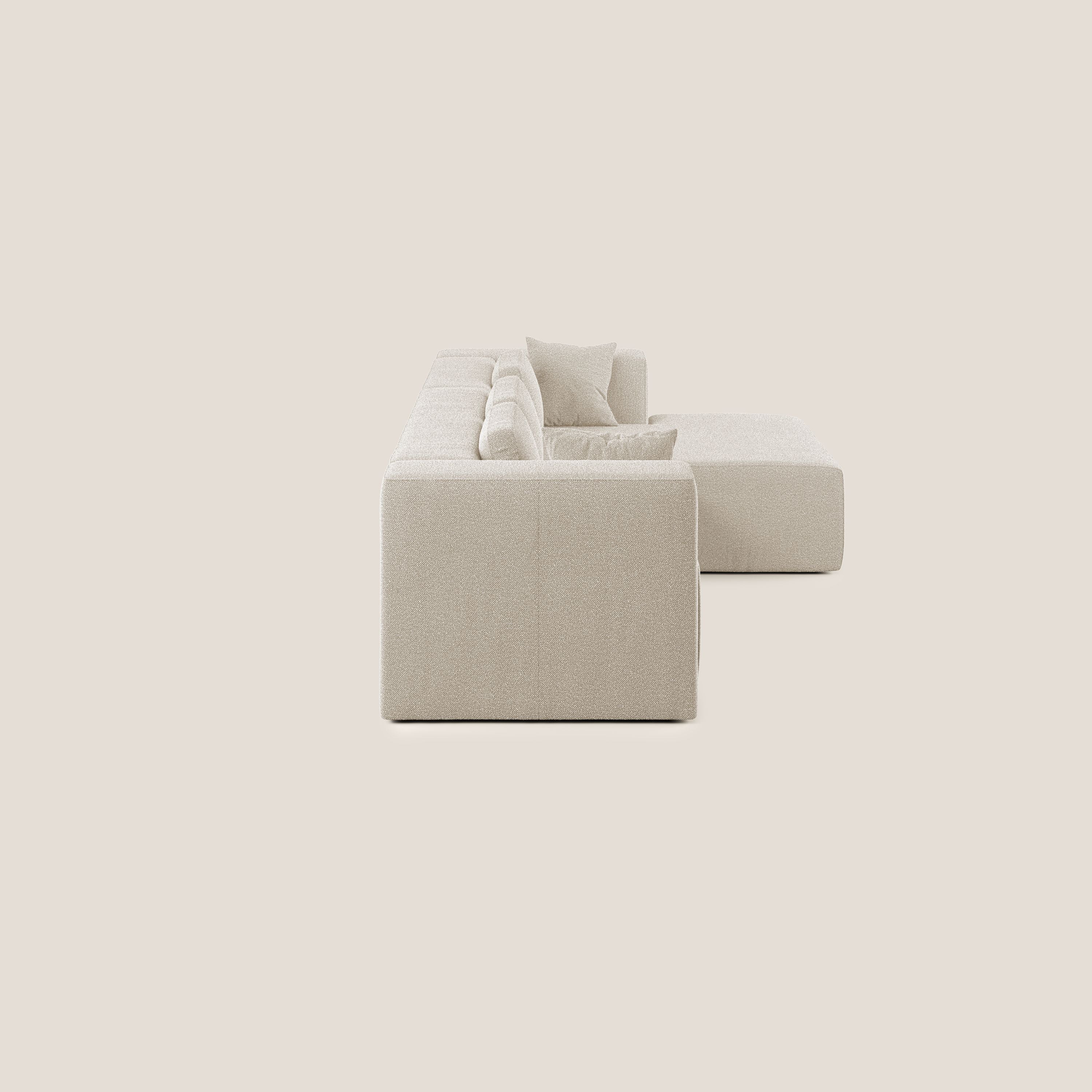 Nettuno divano angolare componibile in morbido tessuto bouclè T07 bianco - divani.store