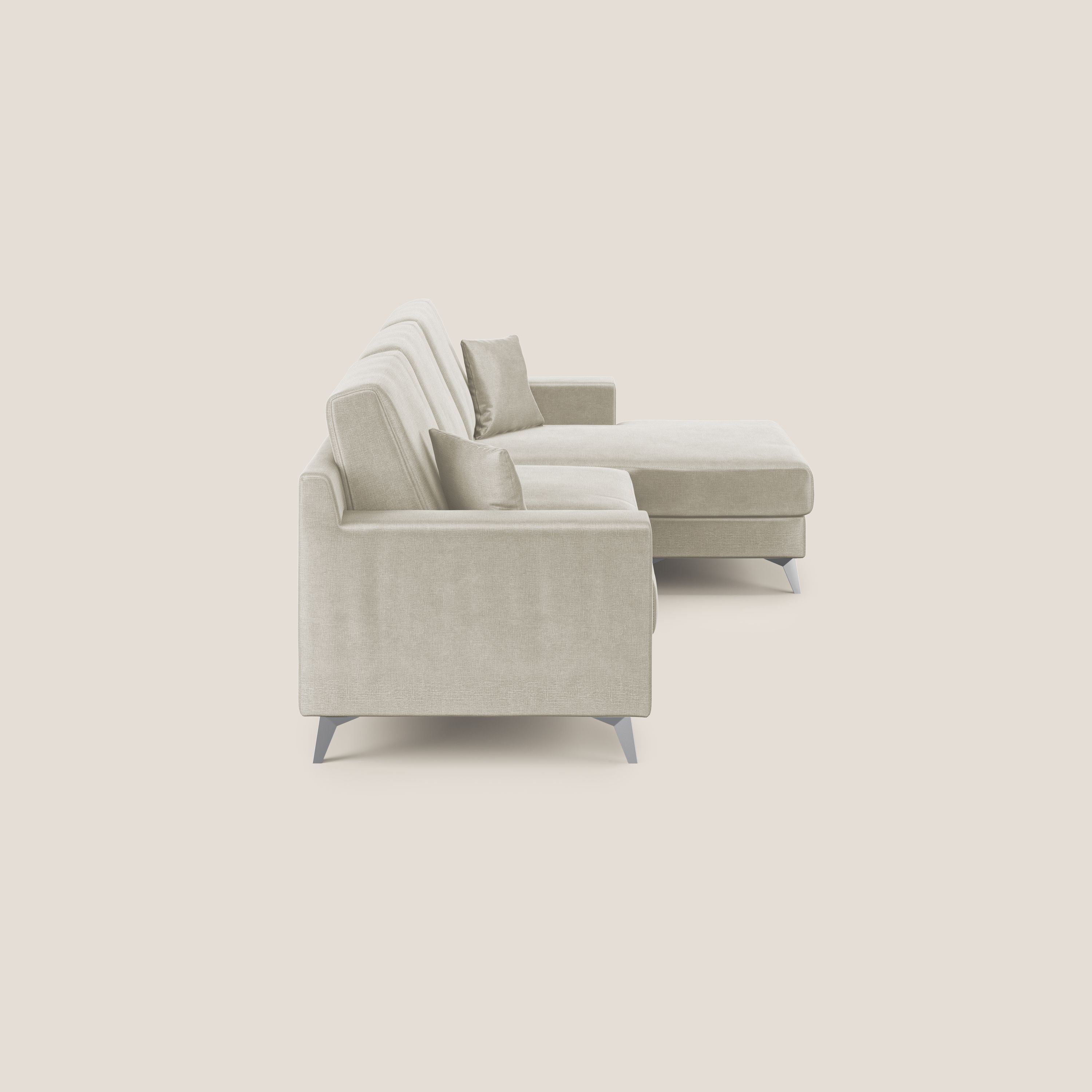 Michael divano moderno angolare con penisola in morbido velluto impermeabile T01 panna - divani.store