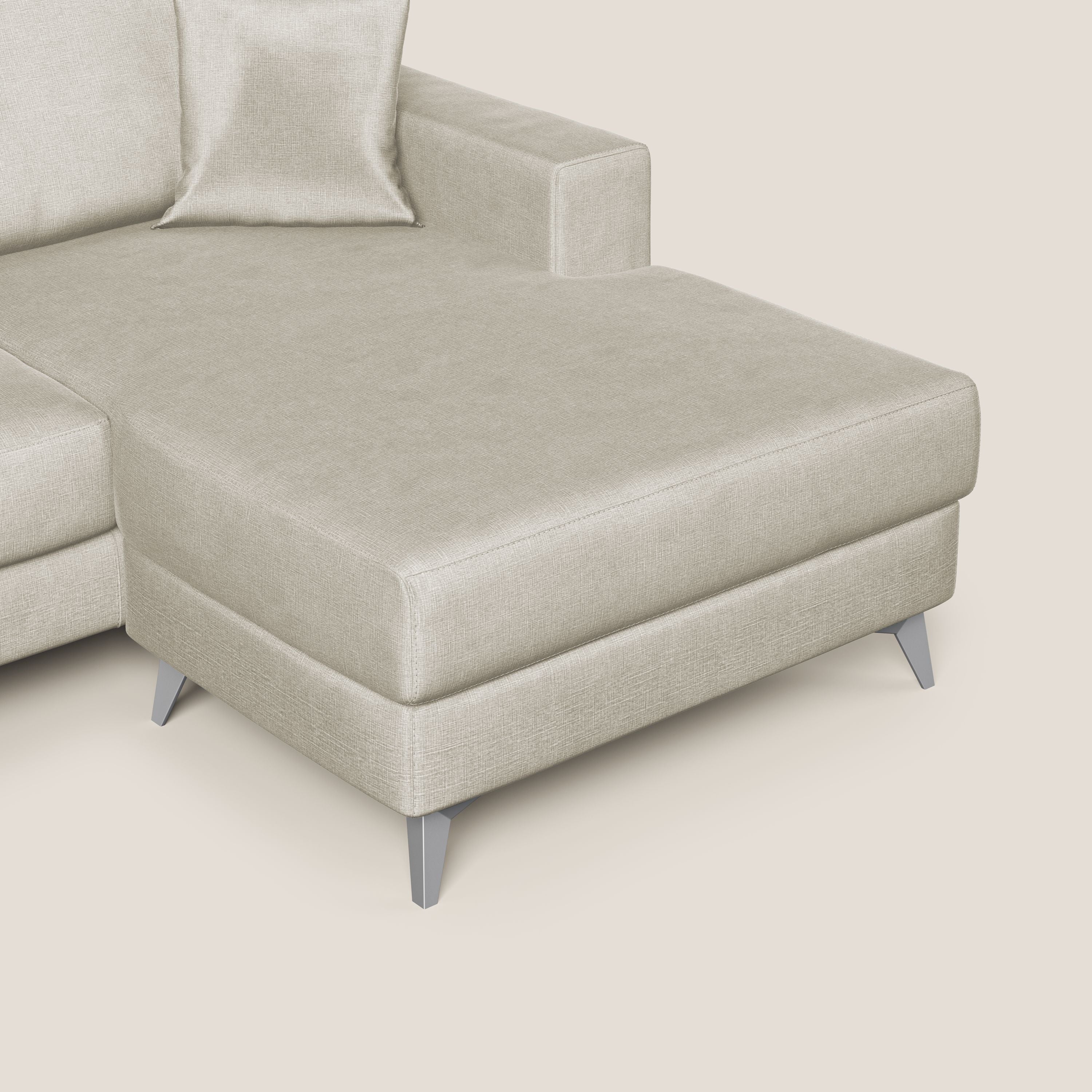 Michael divano moderno angolare con penisola in morbido velluto impermeabile T01 panna - divani.store