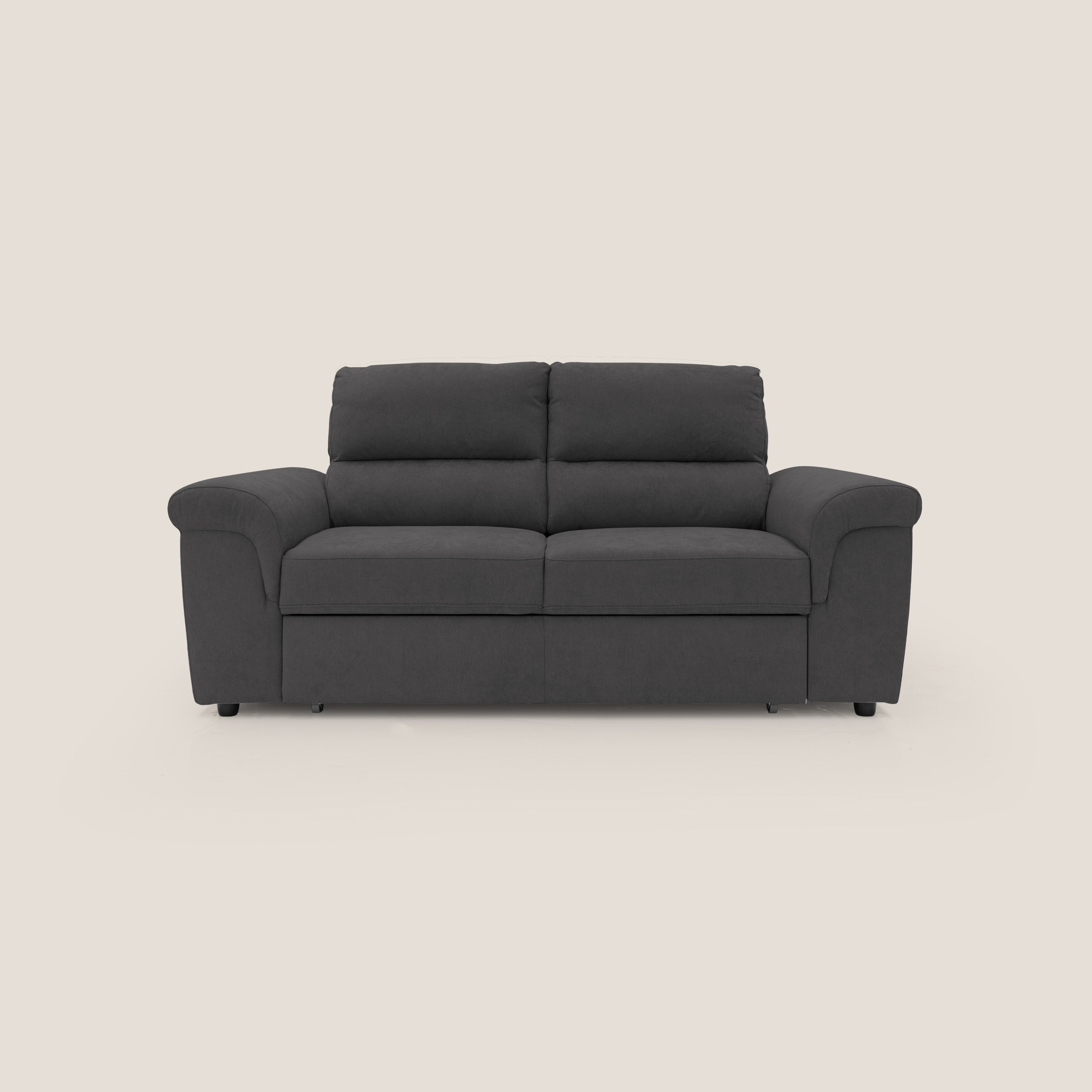 Minerva divano con pouf estraibile poggiapiedi in tessuto morbido impermeabile T02 nero - divani.store