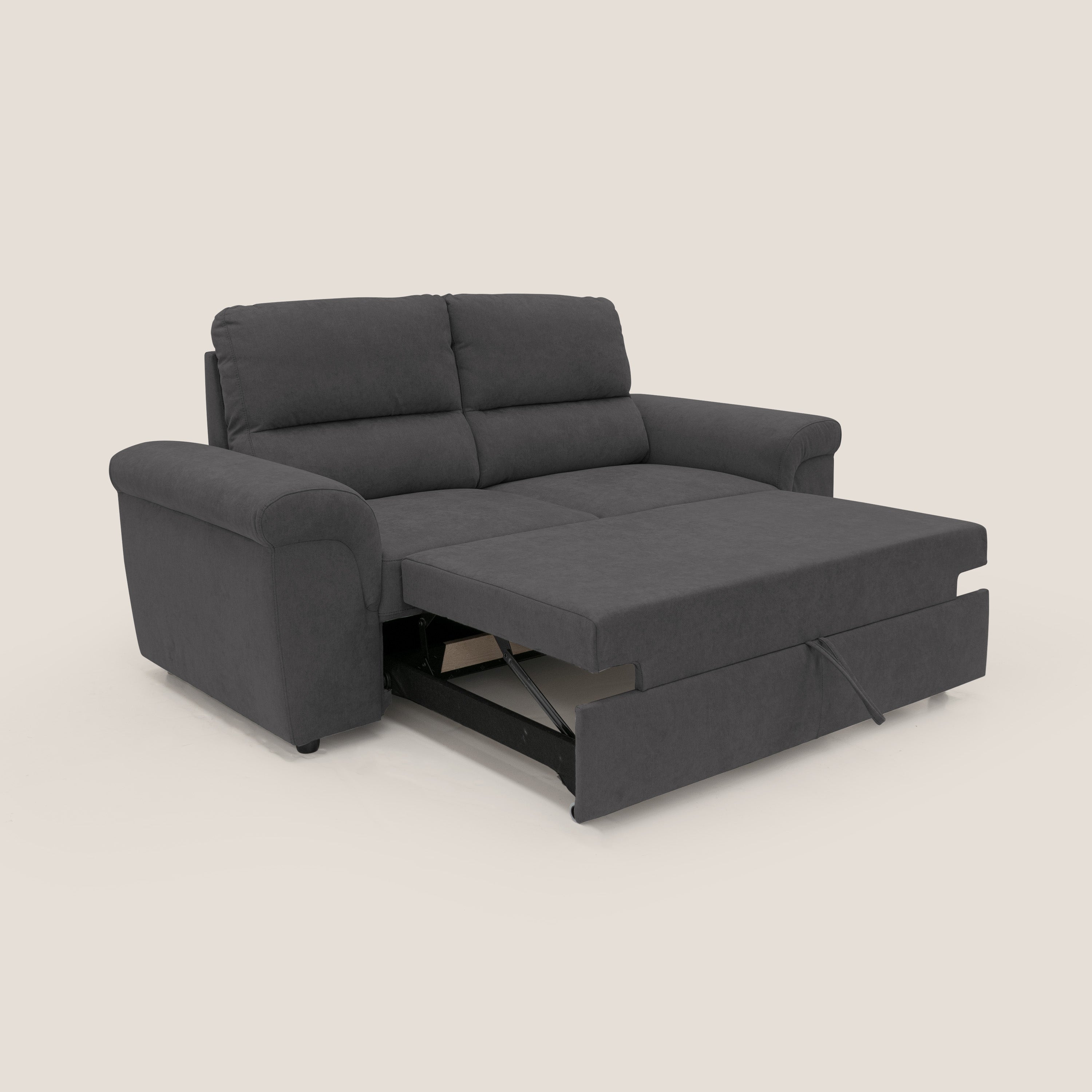 Minerva divano con pouf estraibile poggiapiedi in tessuto morbido impermeabile T02 nero - divani.store