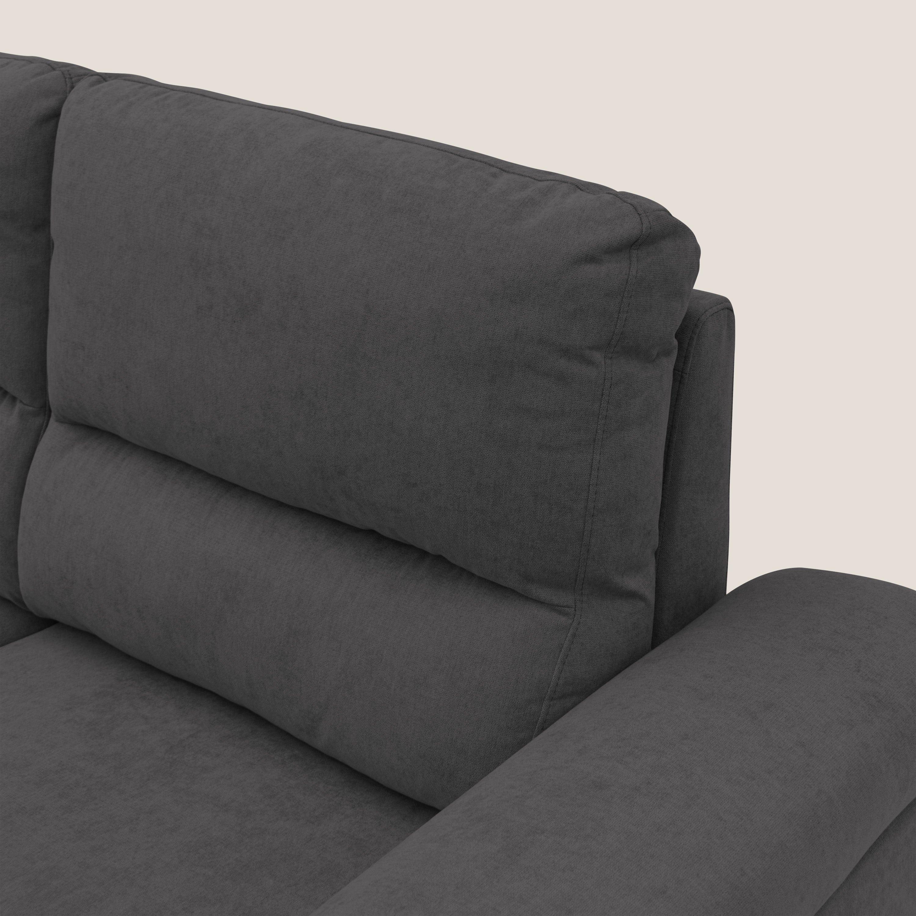 Minerva divano con pouf estraibile poggiapiedi in tessuto morbido impermeabile T02 nero - divani.store
