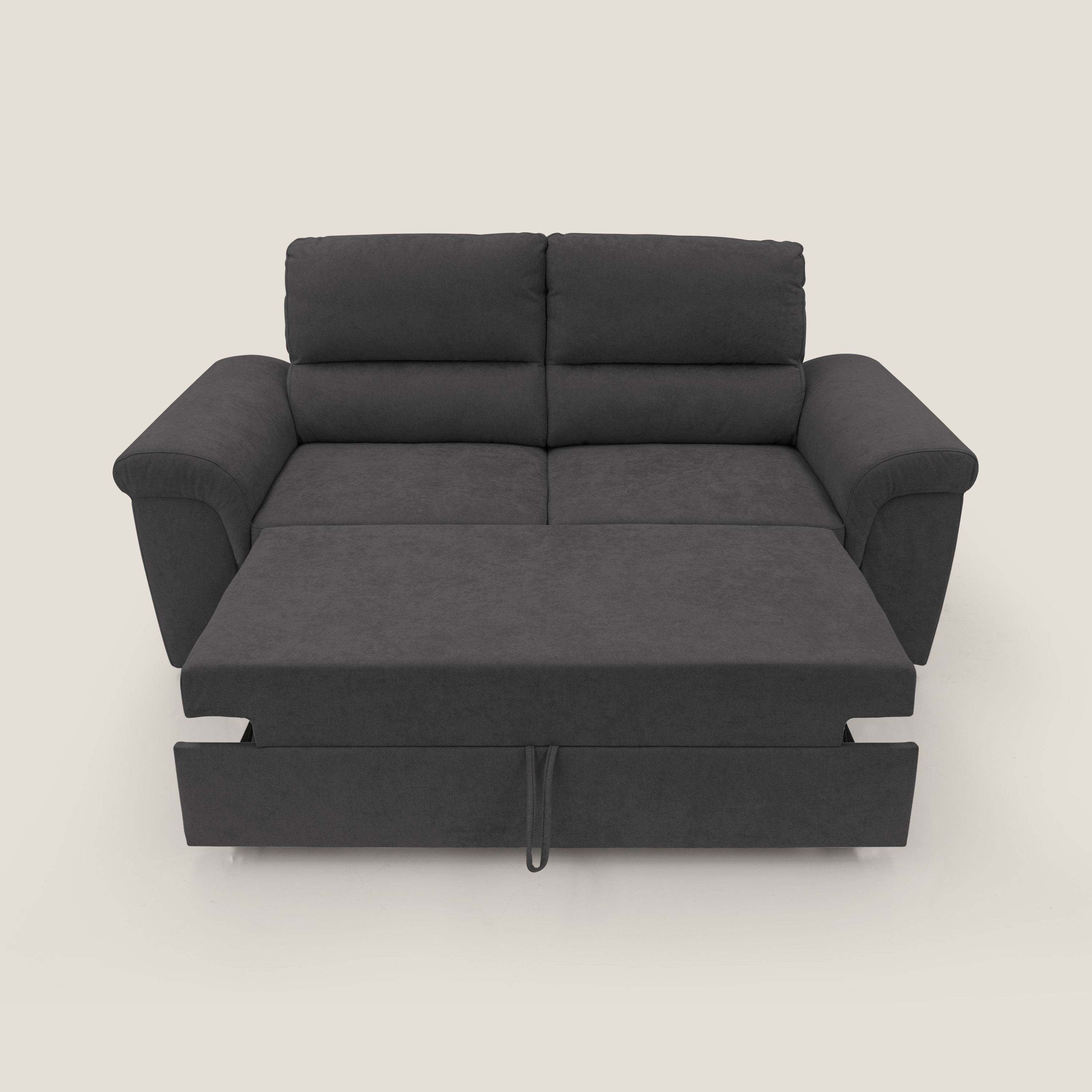 Minerva divano con pouf estraibile poggiapiedi in tessuto morbido impermeabile T02 nero - divani.store