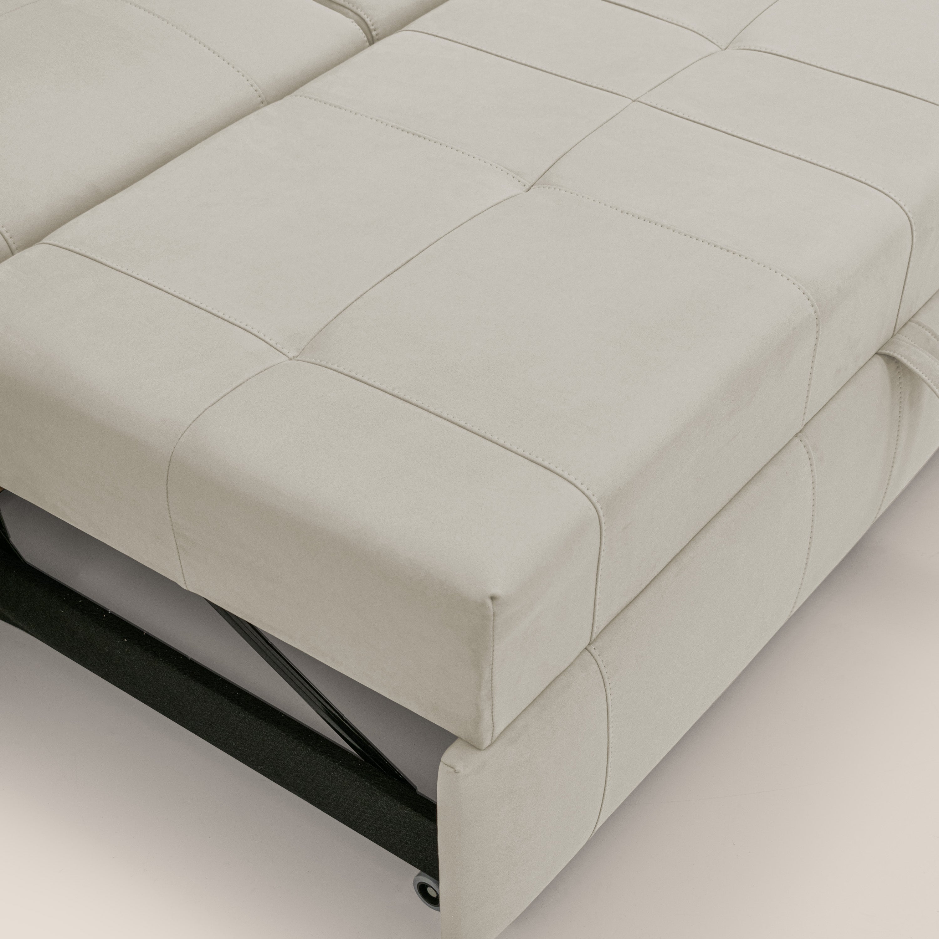 Kronos Divano angolare con pouf estraibile e penisola contenitore in microfibra impermeabile T11 panna - divani.store