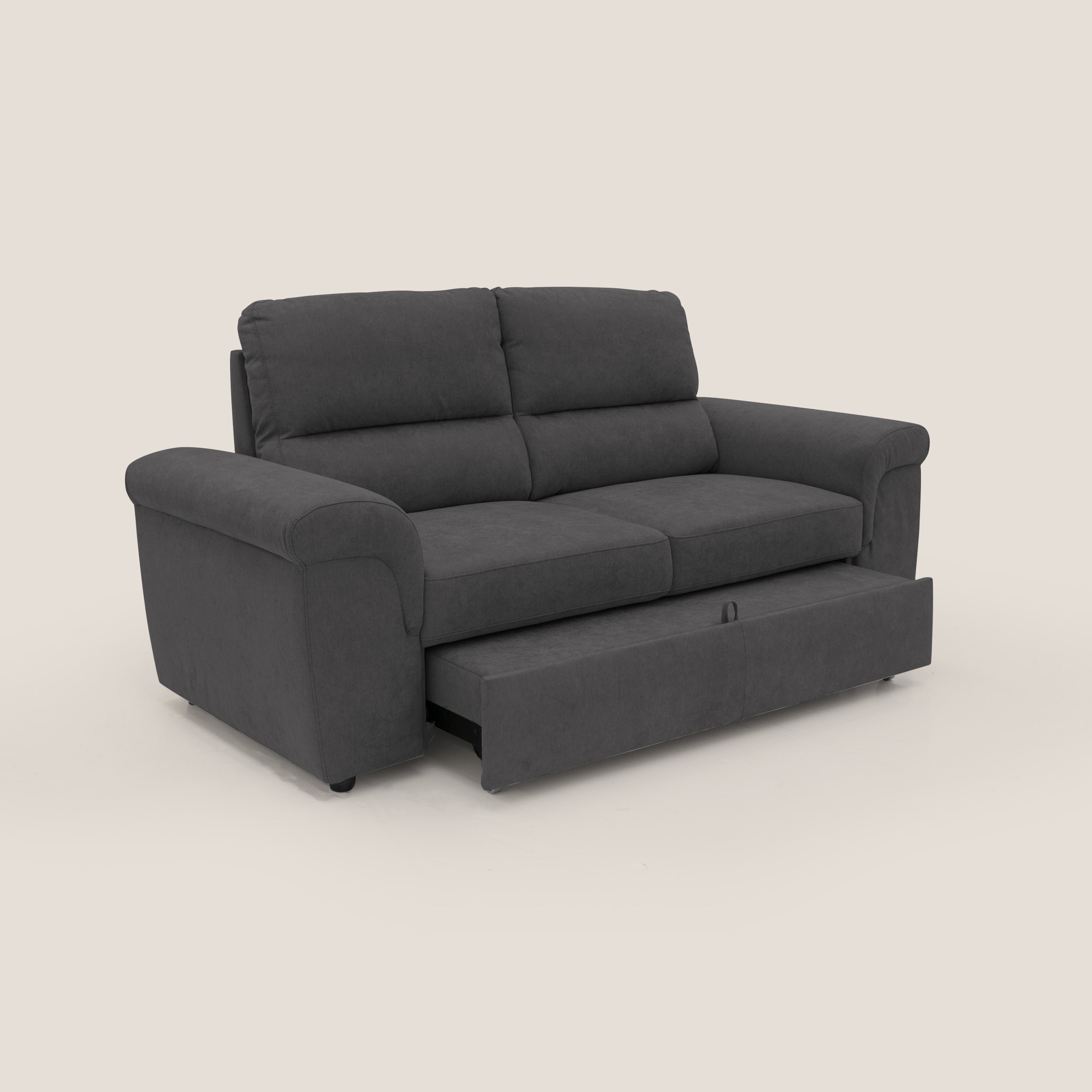 Minerva divano con pouf estraibile poggiapiedi in tessuto morbido impermeabile T02 nero - divani.store