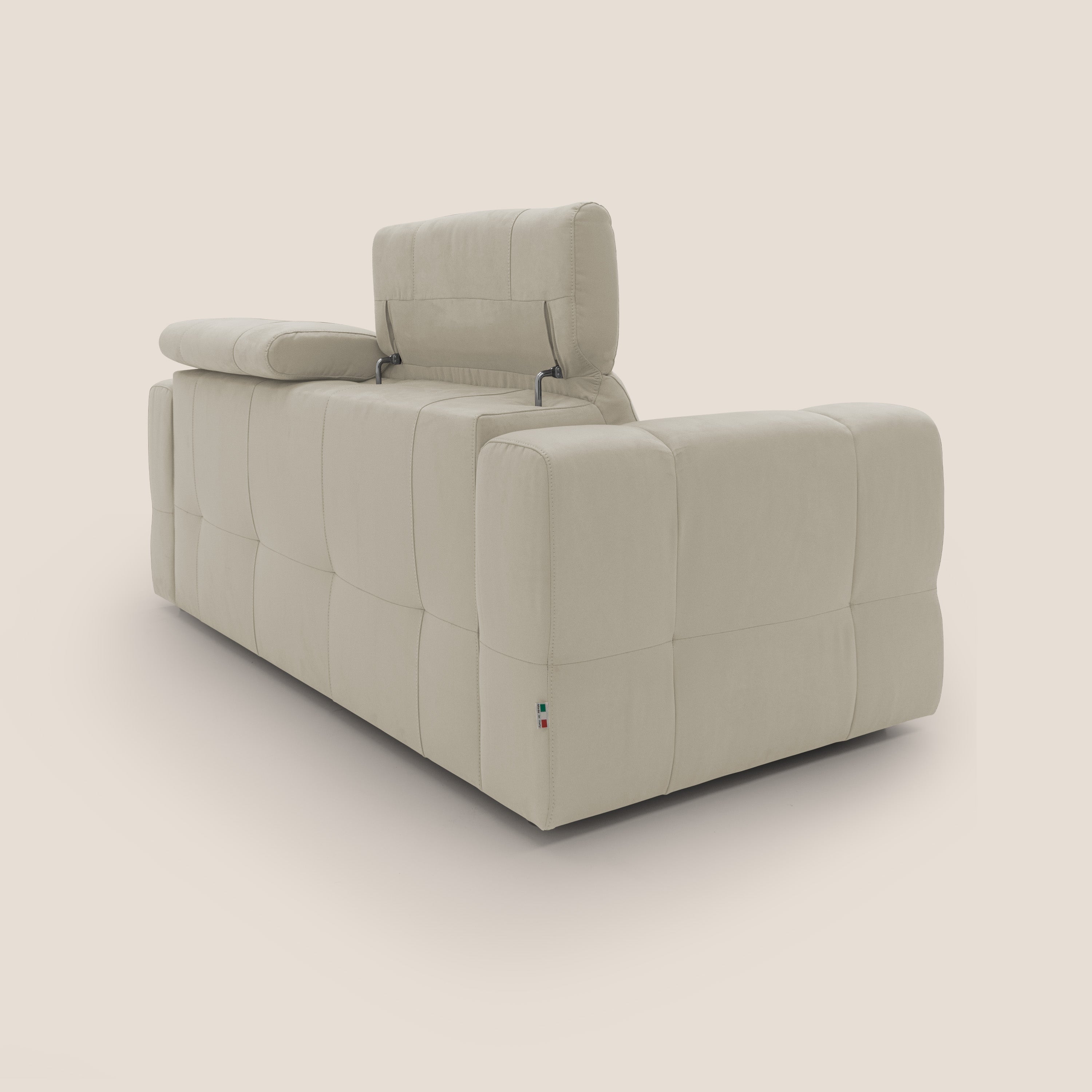 Kronos Divano con pouf estraibile poggiapiedi e poggiatesta reclinabili in morbida microfibra impermeabile T11 panna - divani.store