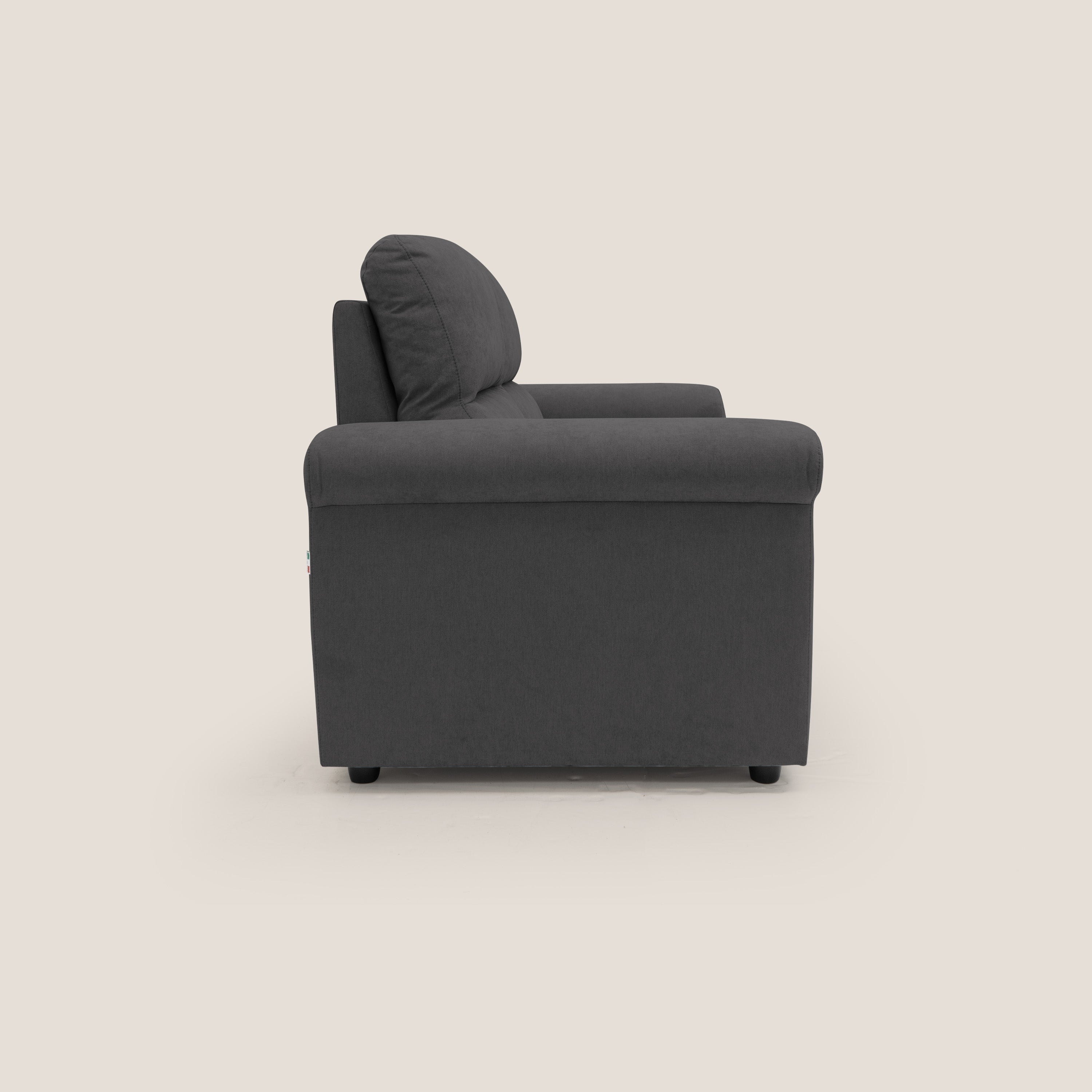 Minerva divano con pouf estraibile poggiapiedi in tessuto morbido impermeabile T02 nero - divani.store
