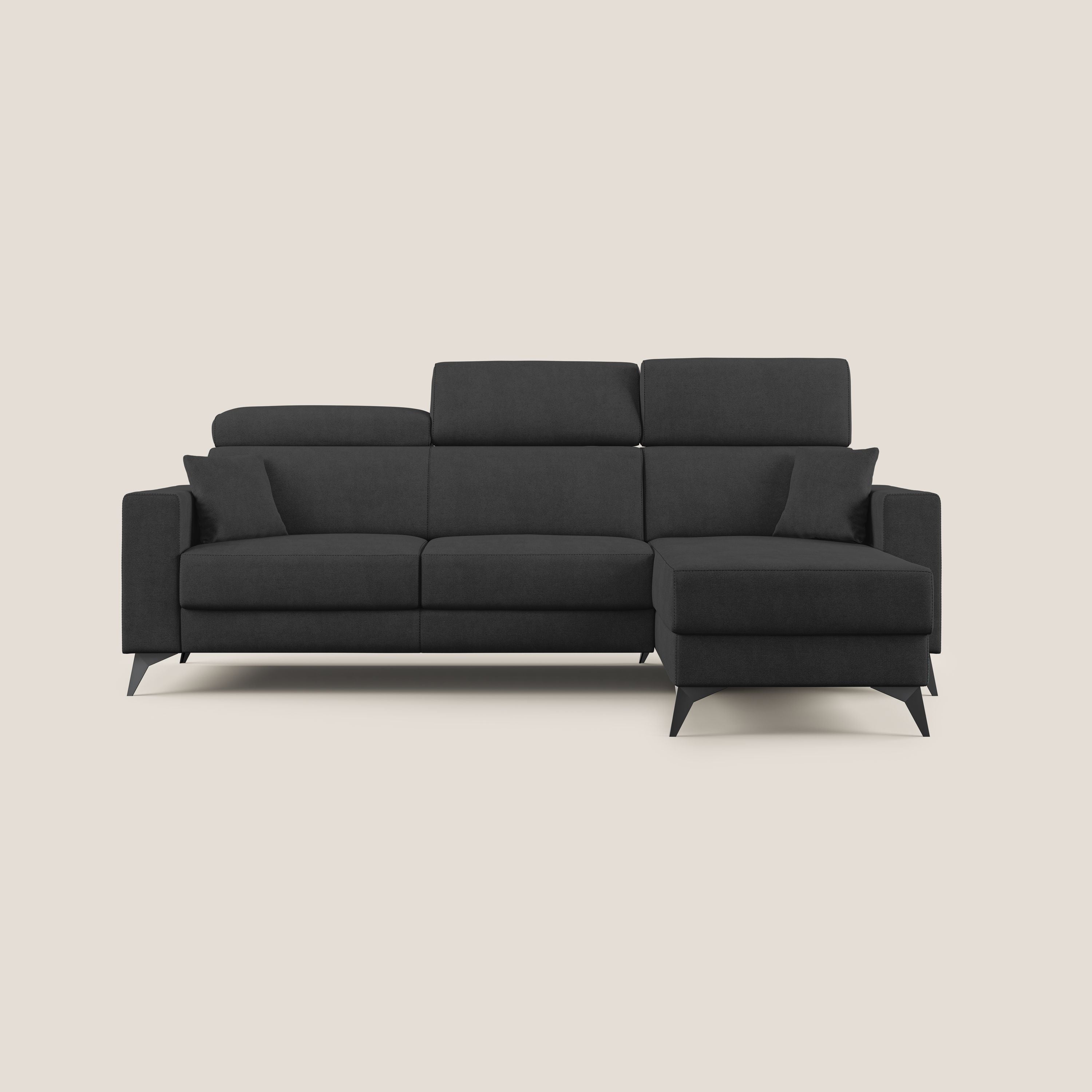Pegaso divano letto angolare con poggiatesta reclinabili e rivestimento impermeabile T02 nero - divani.store