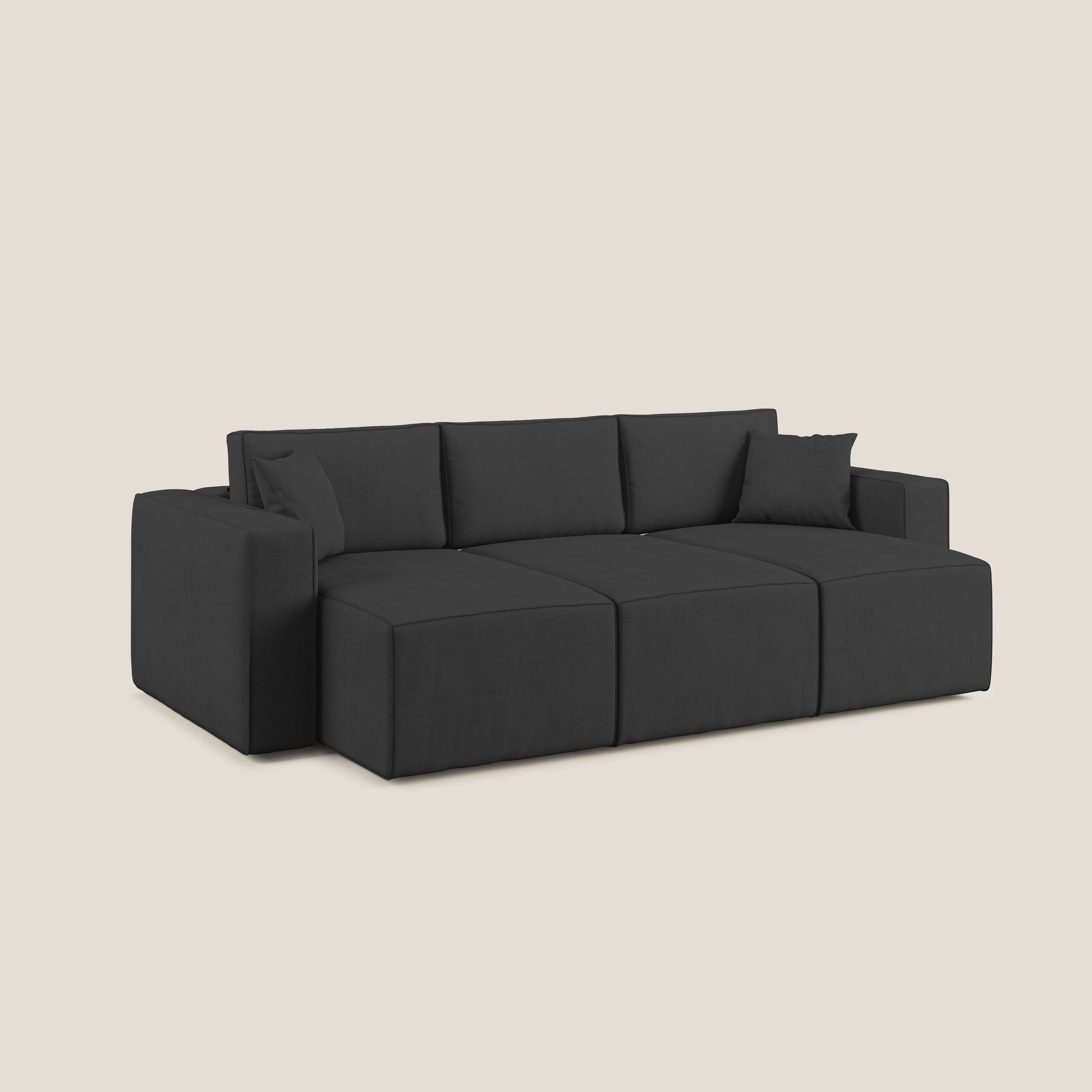 Morfeo divano con 3 sedute estraibili in morbido tessuto impermeabile T02 nero - divani.store