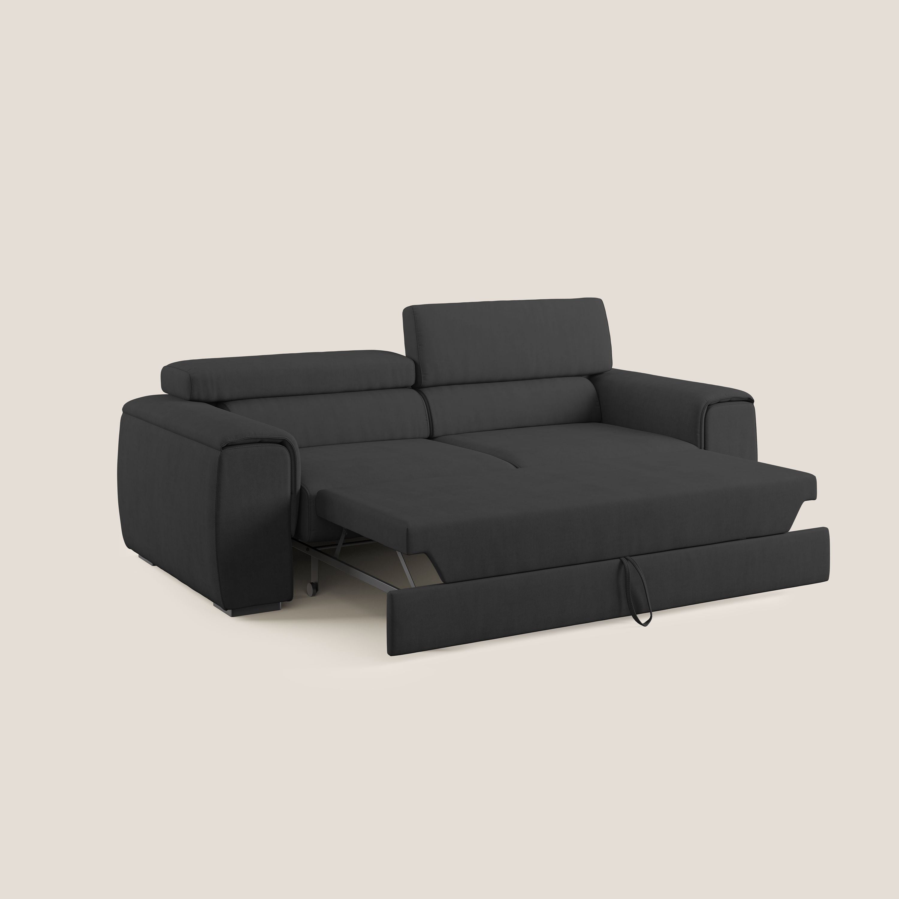 Zeno Divano con pouf estraibile poggiapiedi in tessuto morbido impermeabile T02 nero - divani.store