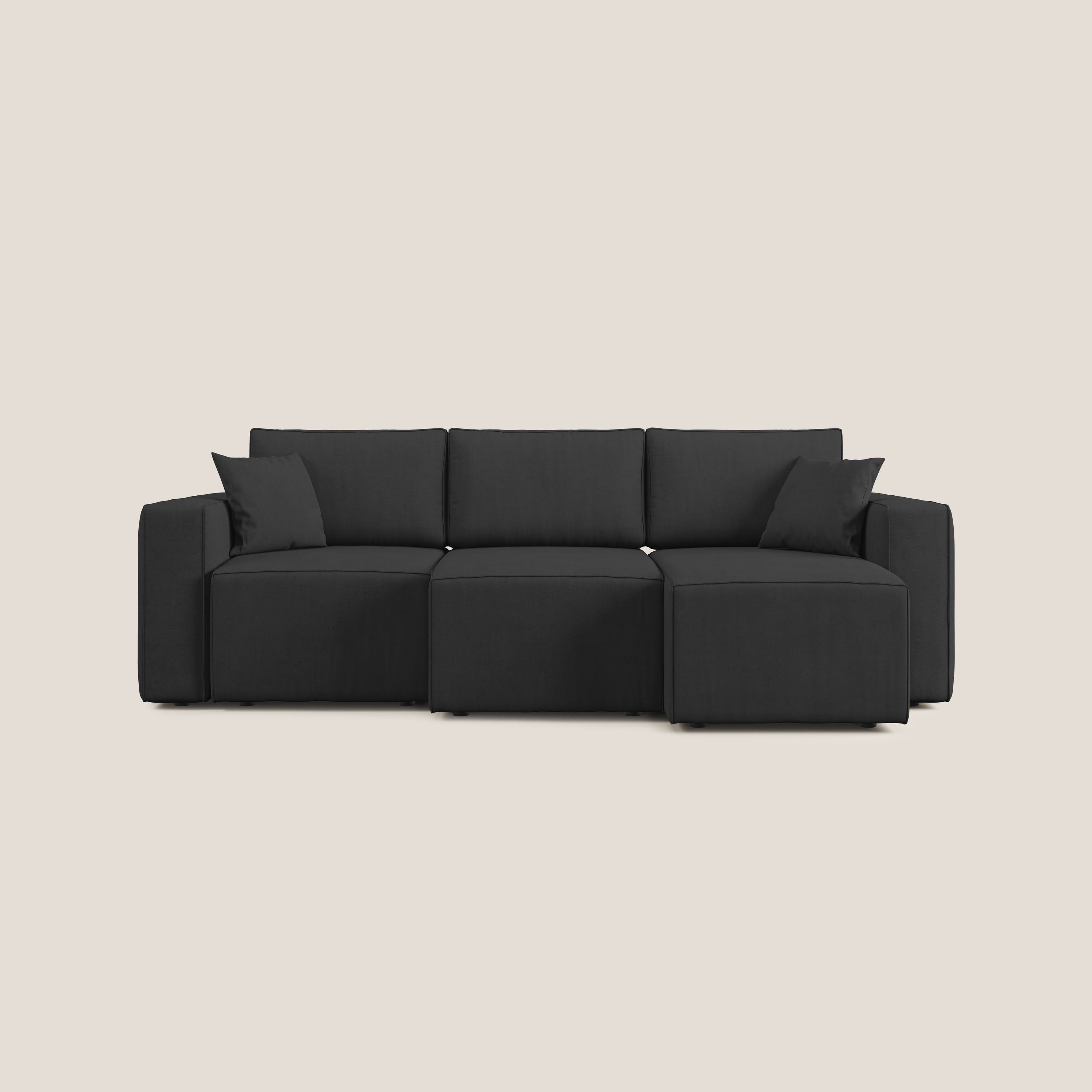 Morfeo divano con 3 sedute estraibili in morbido tessuto impermeabile T02 nero - divani.store