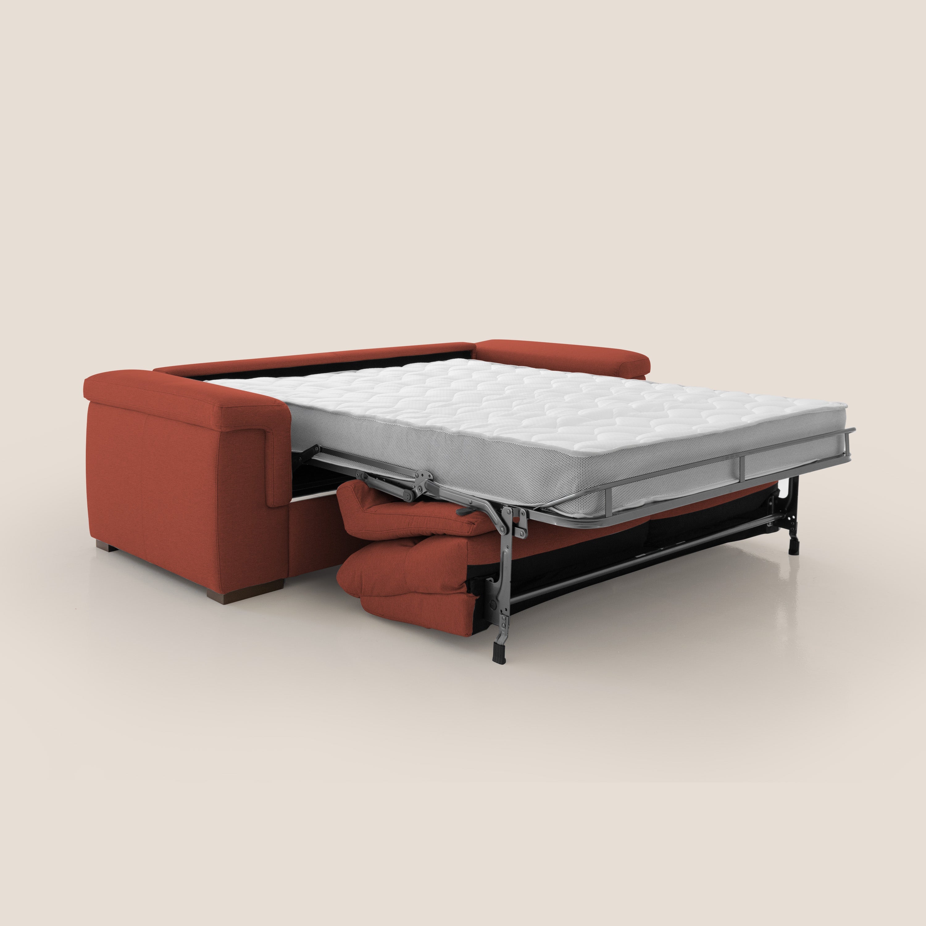 Magnolia divano letto con materasso alto 18 cm morbido schienale alto in tessuto smacchiabile T05 rosso - divani.store
