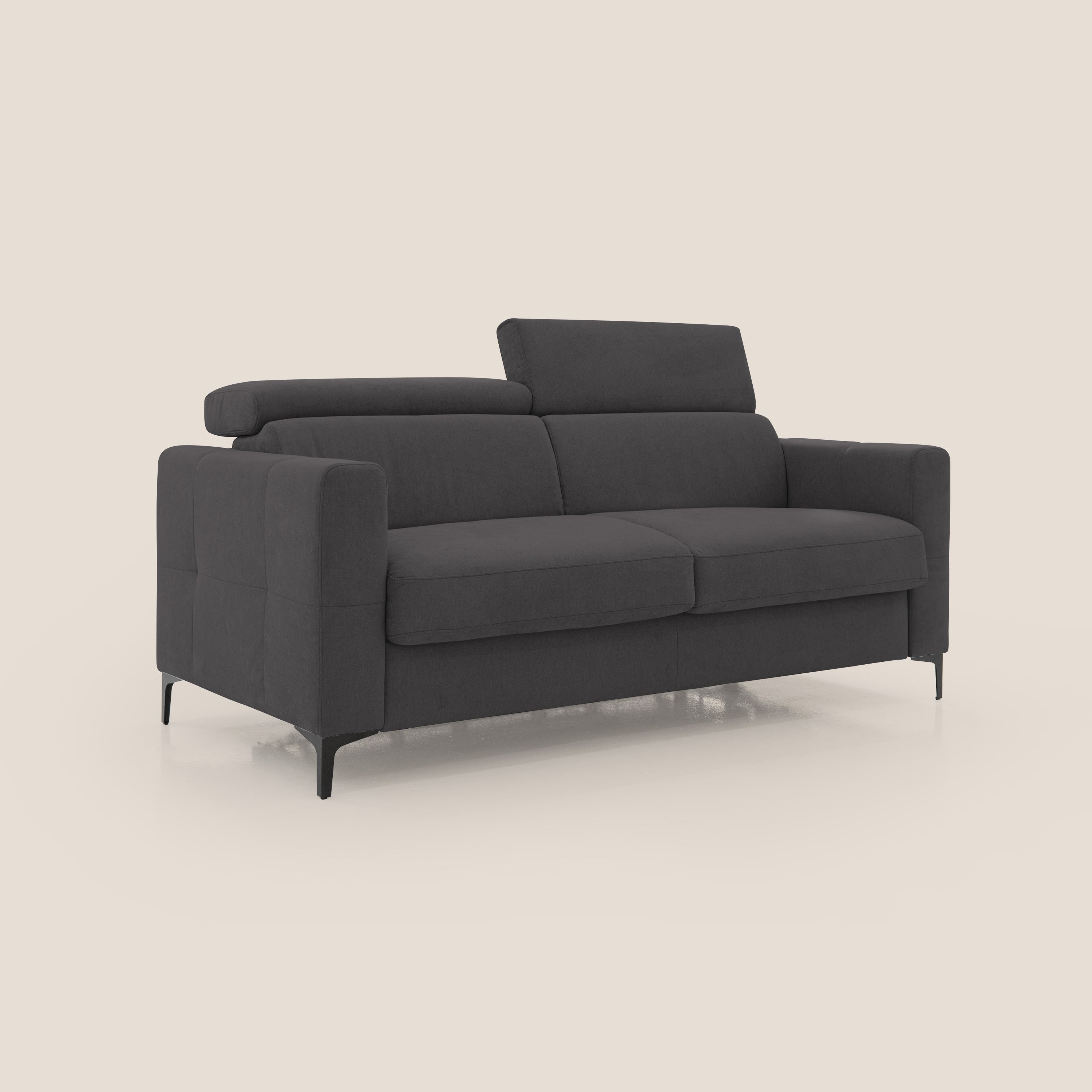 Gardenia divano letto materasso alto 18 cm con poggiatesta reclinabili e rivestimento impermeabile T02 nero - divani.store