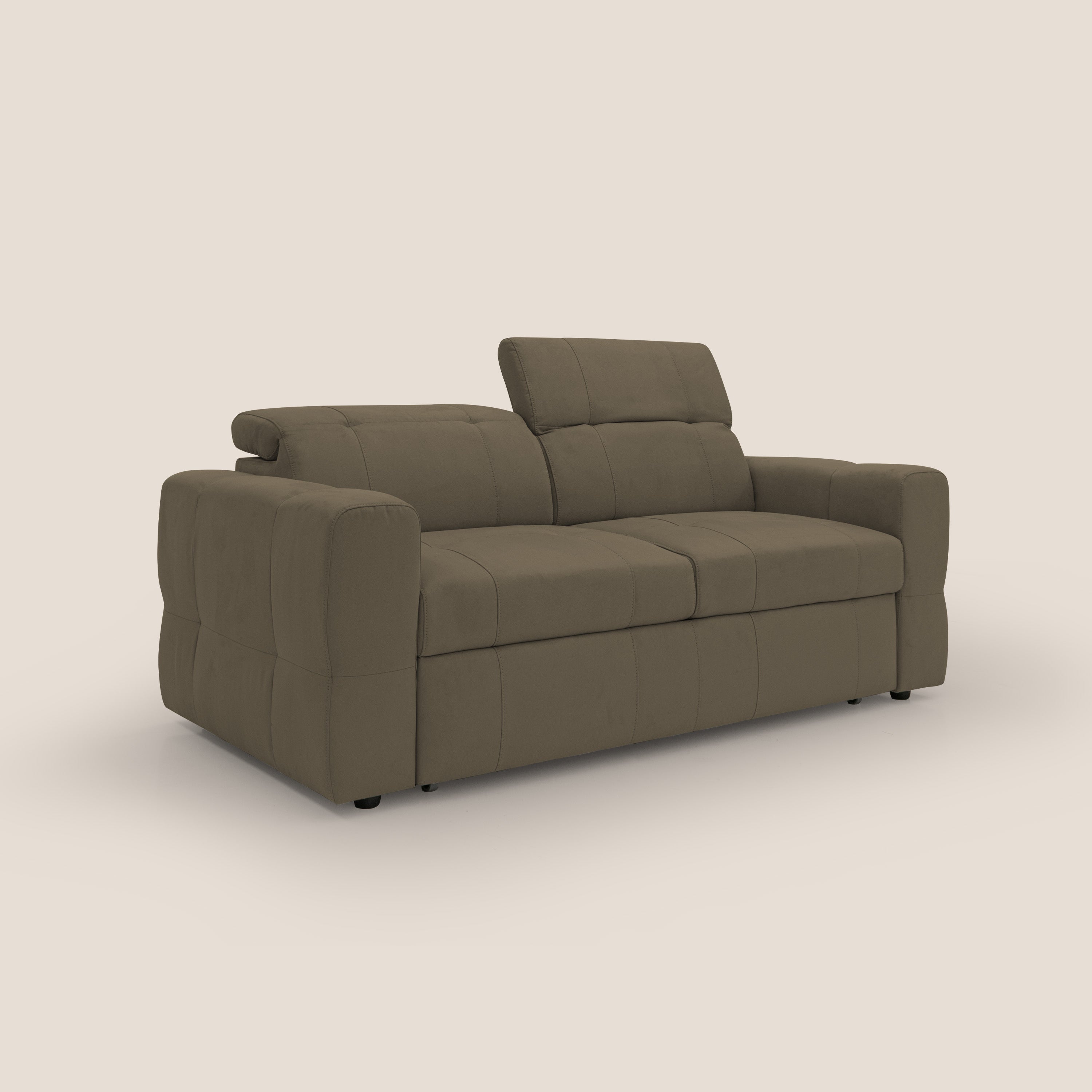 Kronos Divano con pouf estraibile poggiapiedi e poggiatesta reclinabili in morbida microfibra impermeabile T11 marrone - divani.store