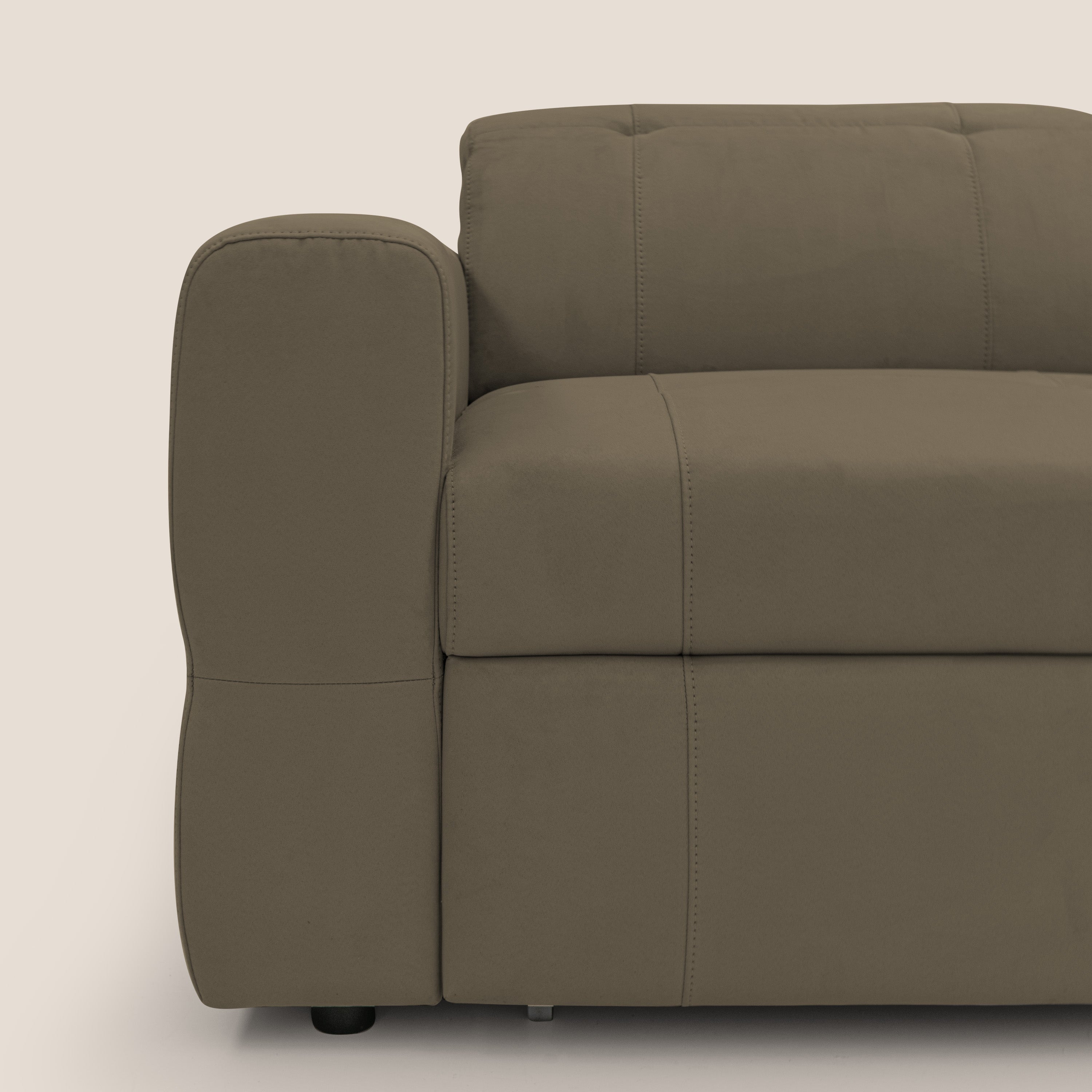 Kronos Divano angolare con pouf estraibile e penisola contenitore in microfibra impermeabile T11 marrone - divani.store